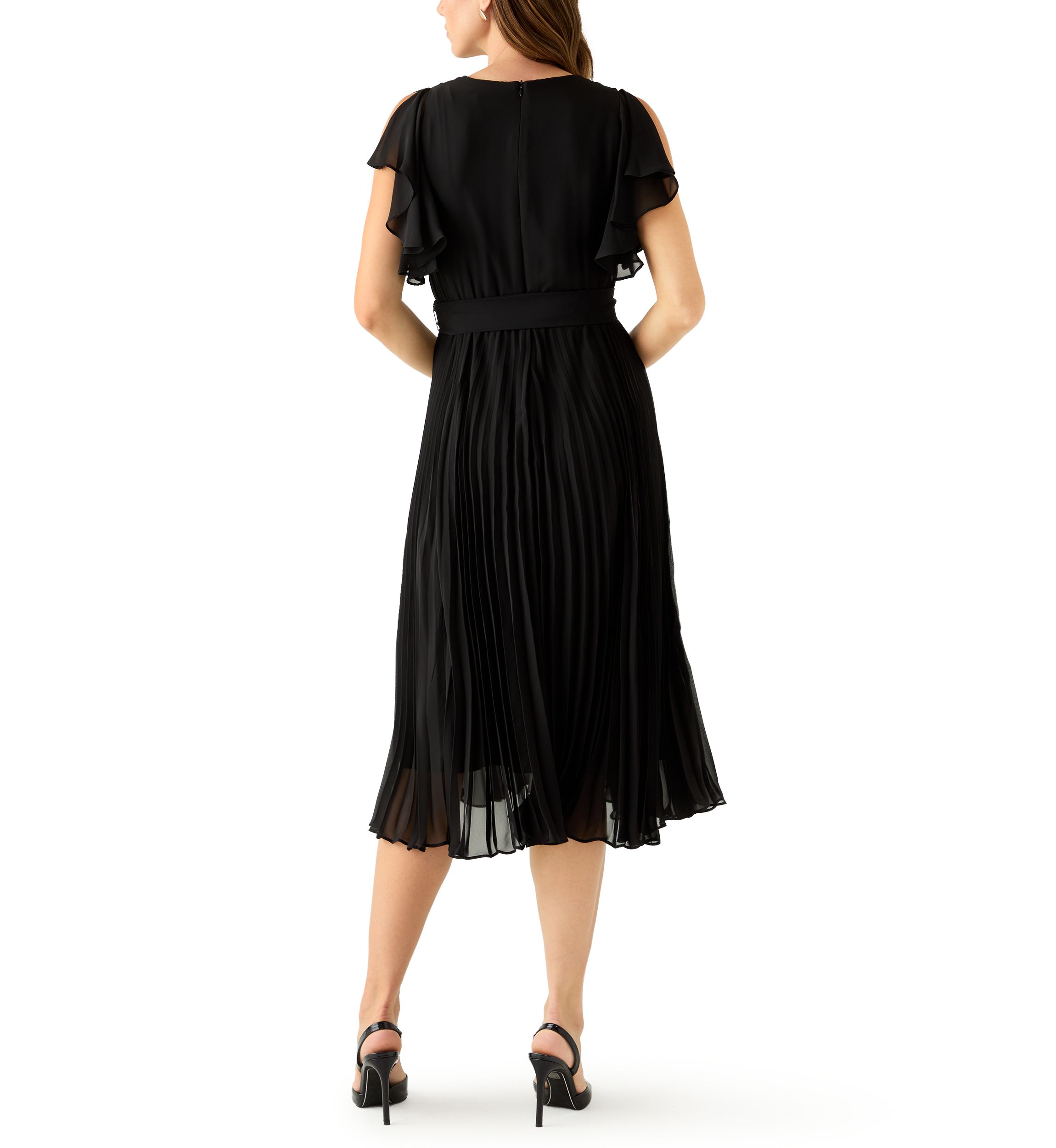 Womens Flutter Sleeve Chiffon Midi Dress