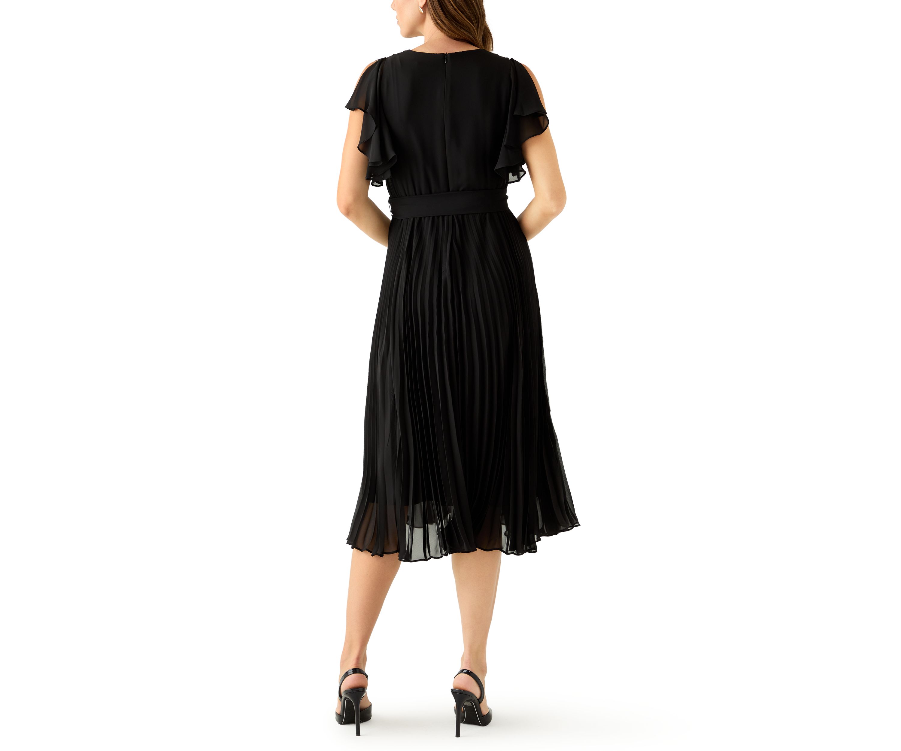 Womens Flutter Sleeve Chiffon Midi Dress