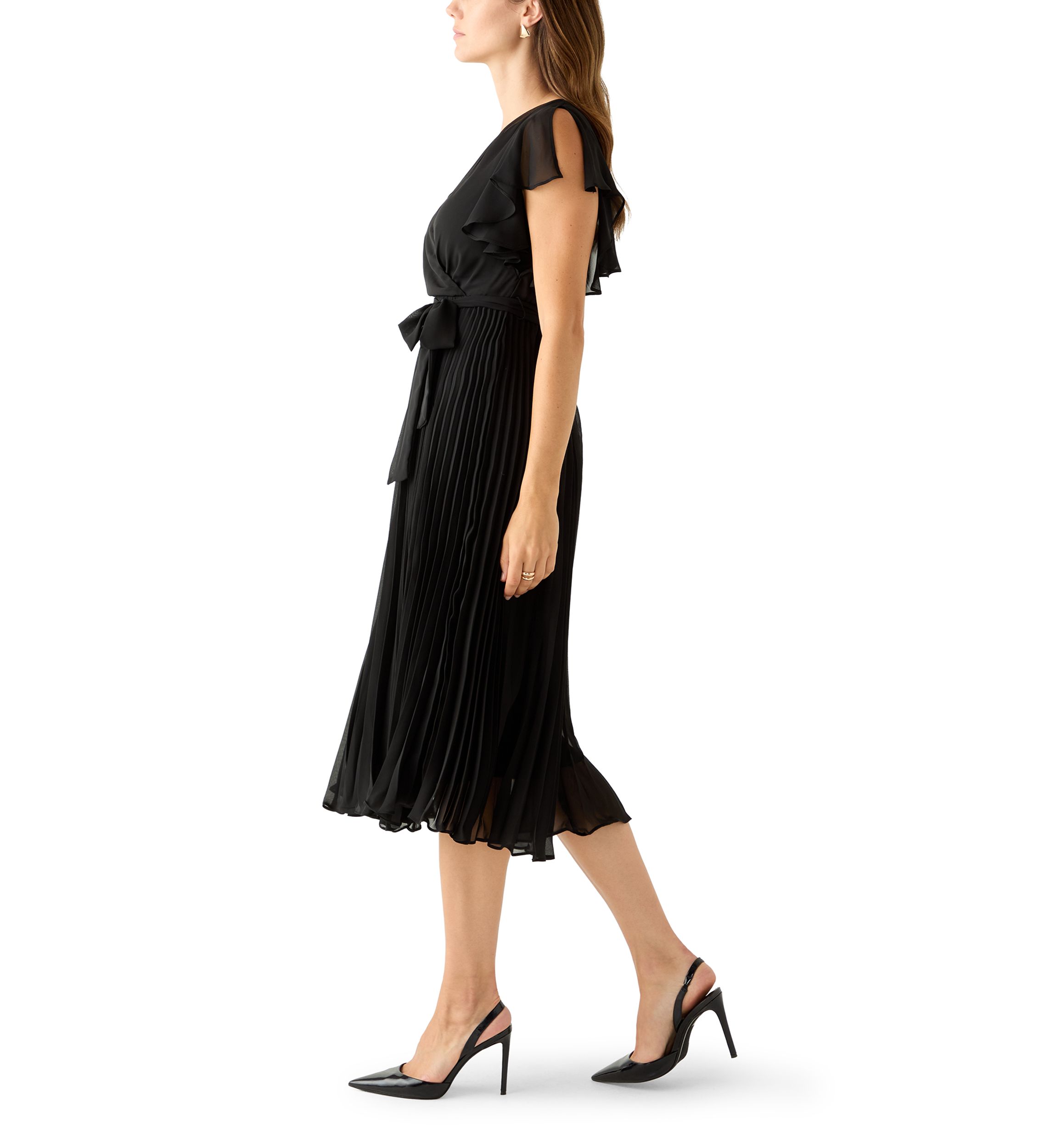 Womens Flutter Sleeve Chiffon Midi Dress