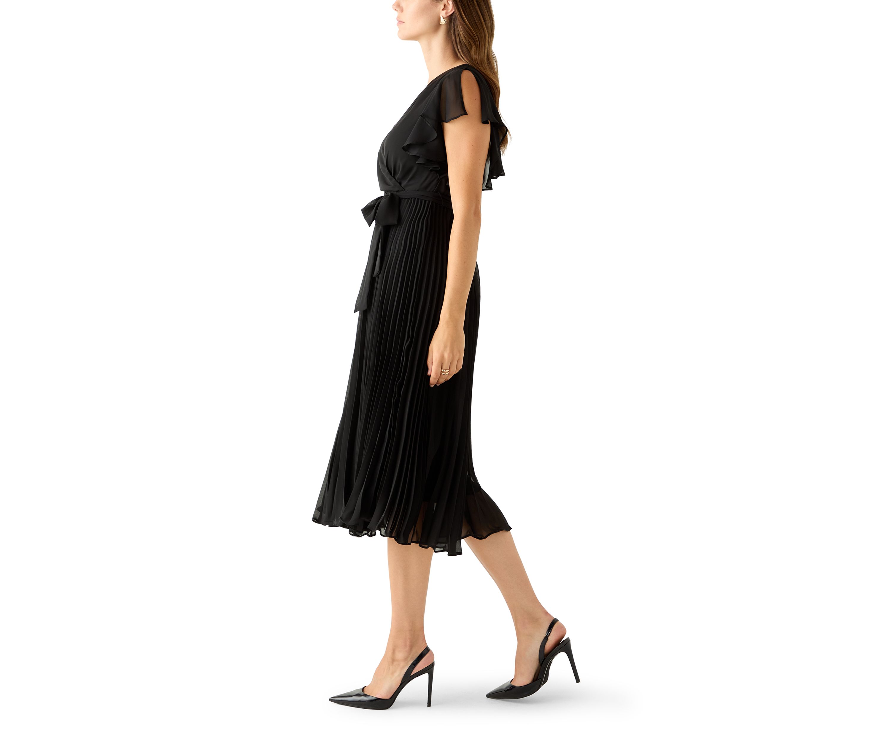 Womens Flutter Sleeve Chiffon Midi Dress