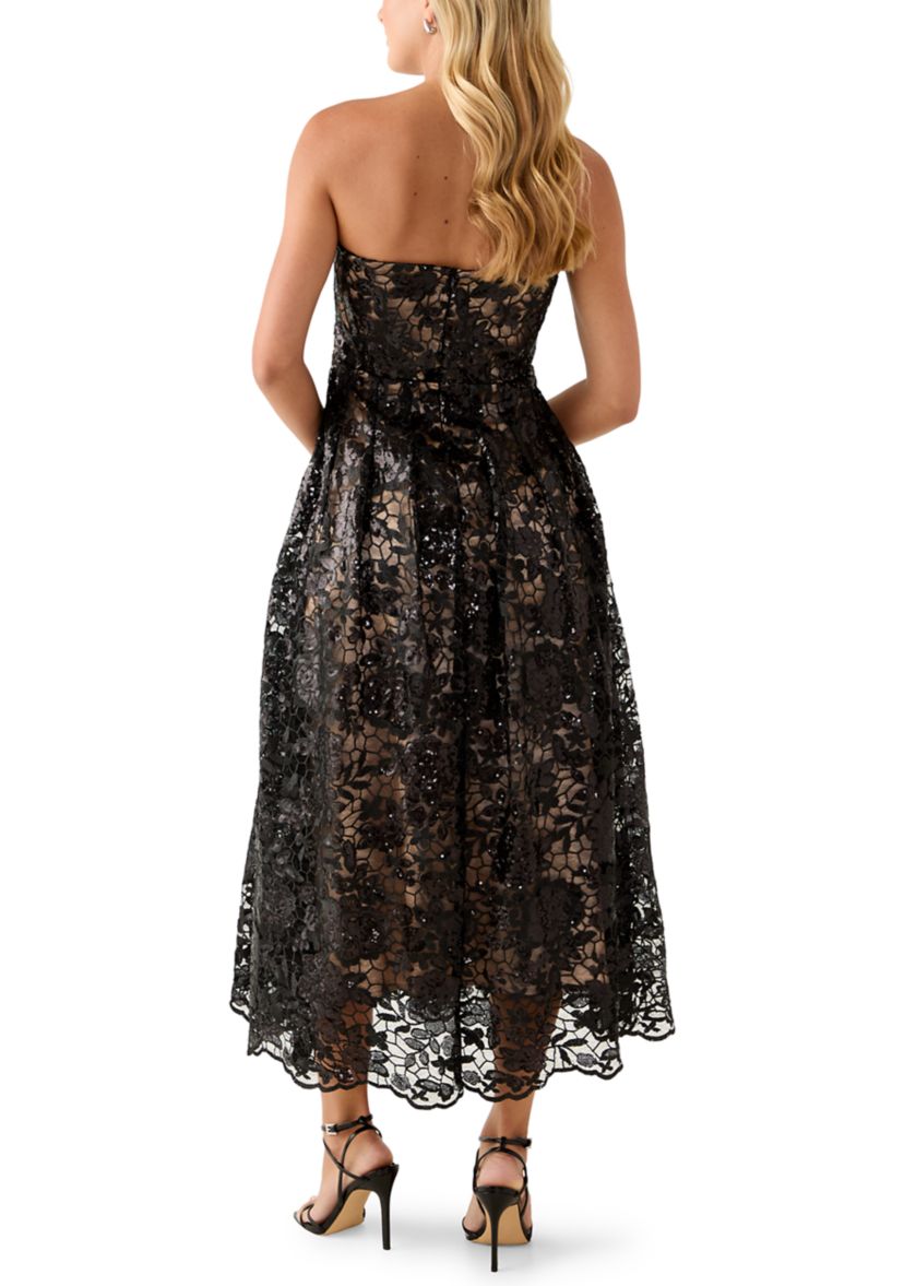 Womens Strapless Lace Fit and Flare Dress