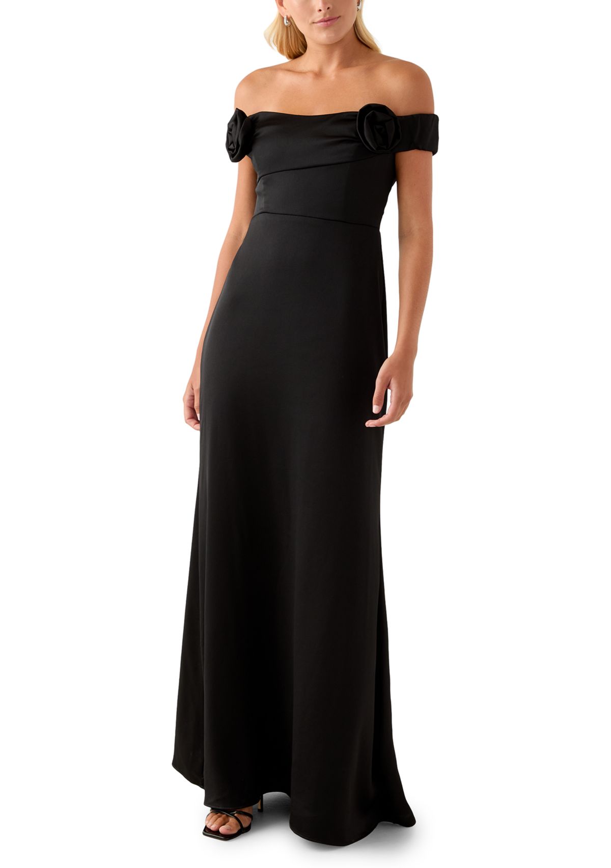 Womens Off-the-Shoulder Satin Gown
