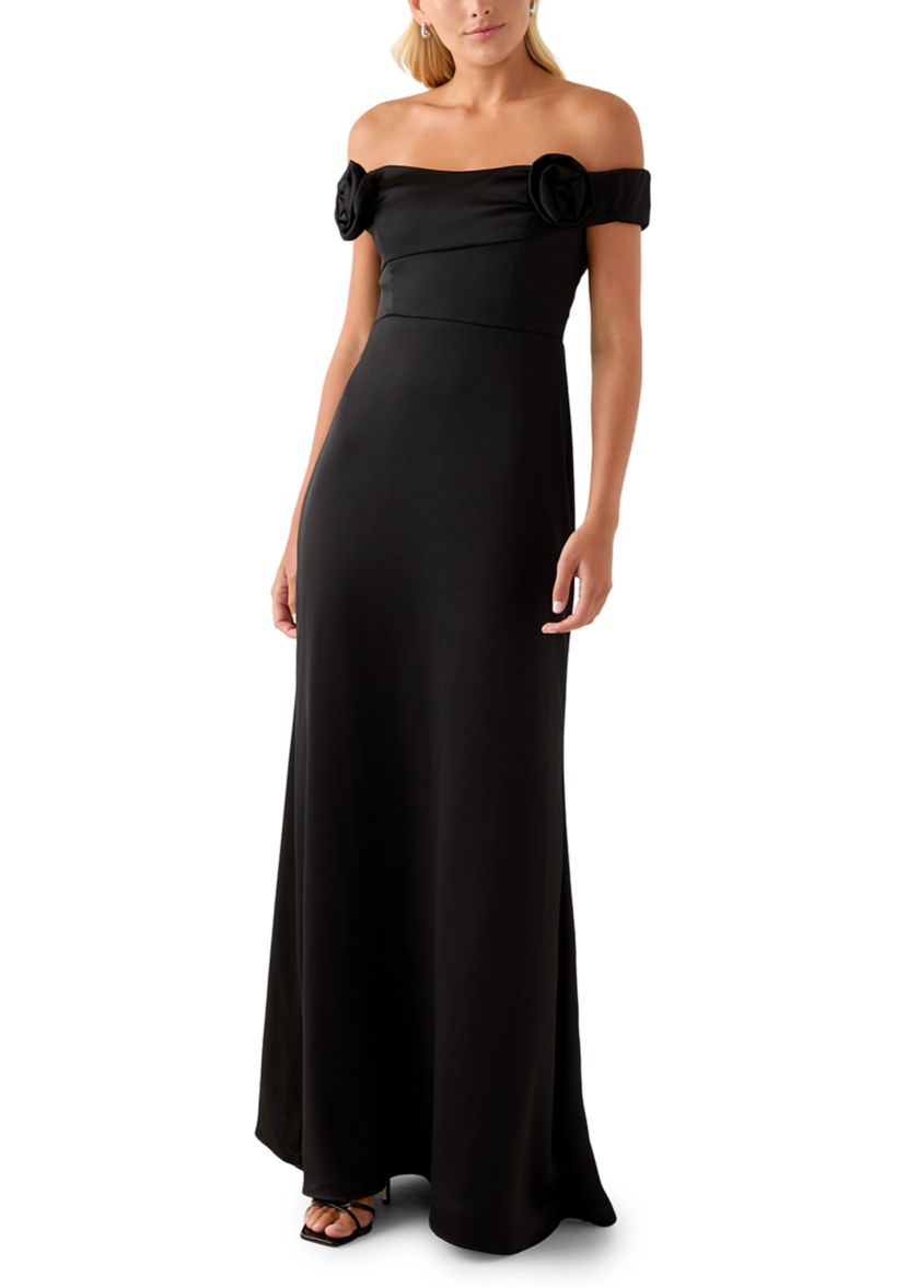 Womens Off-the-Shoulder Satin Gown