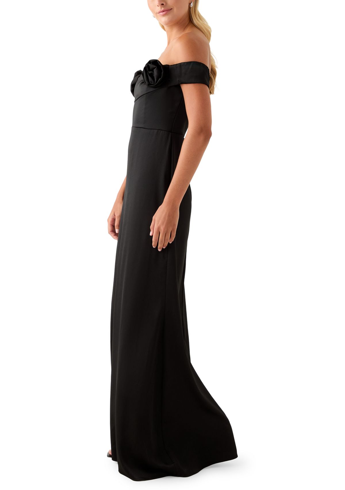 Womens Off-the-Shoulder Satin Gown