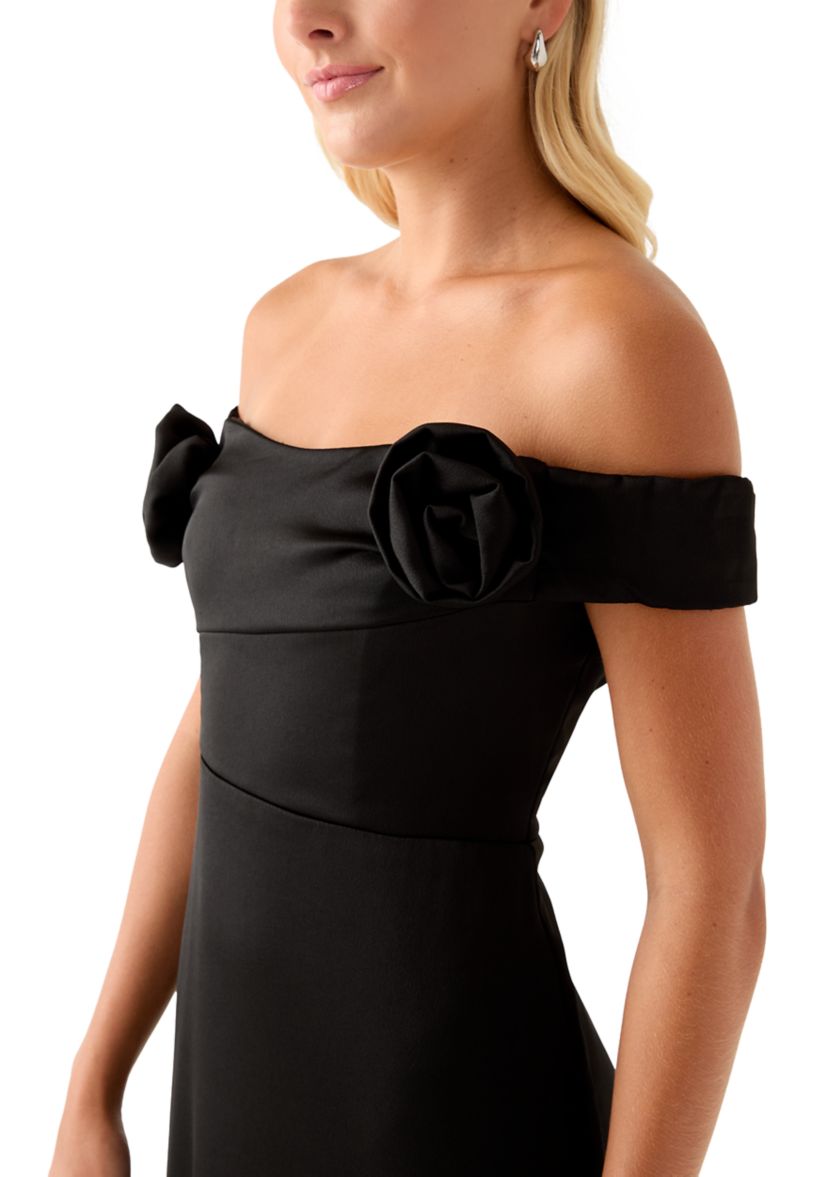 Womens Off-the-Shoulder Satin Gown