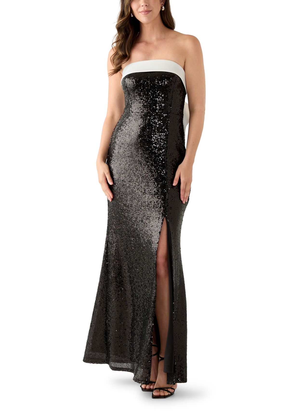Womens Strapless Sequin Gown