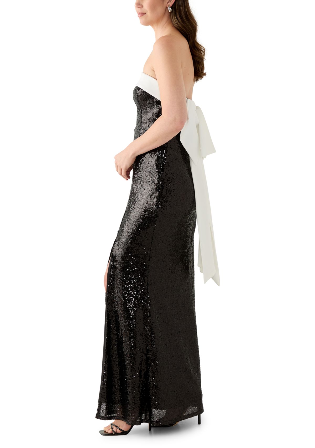 Womens Strapless Sequin Gown