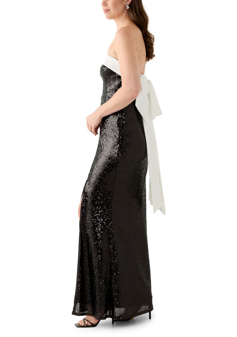 Womens Strapless Sequin Gown