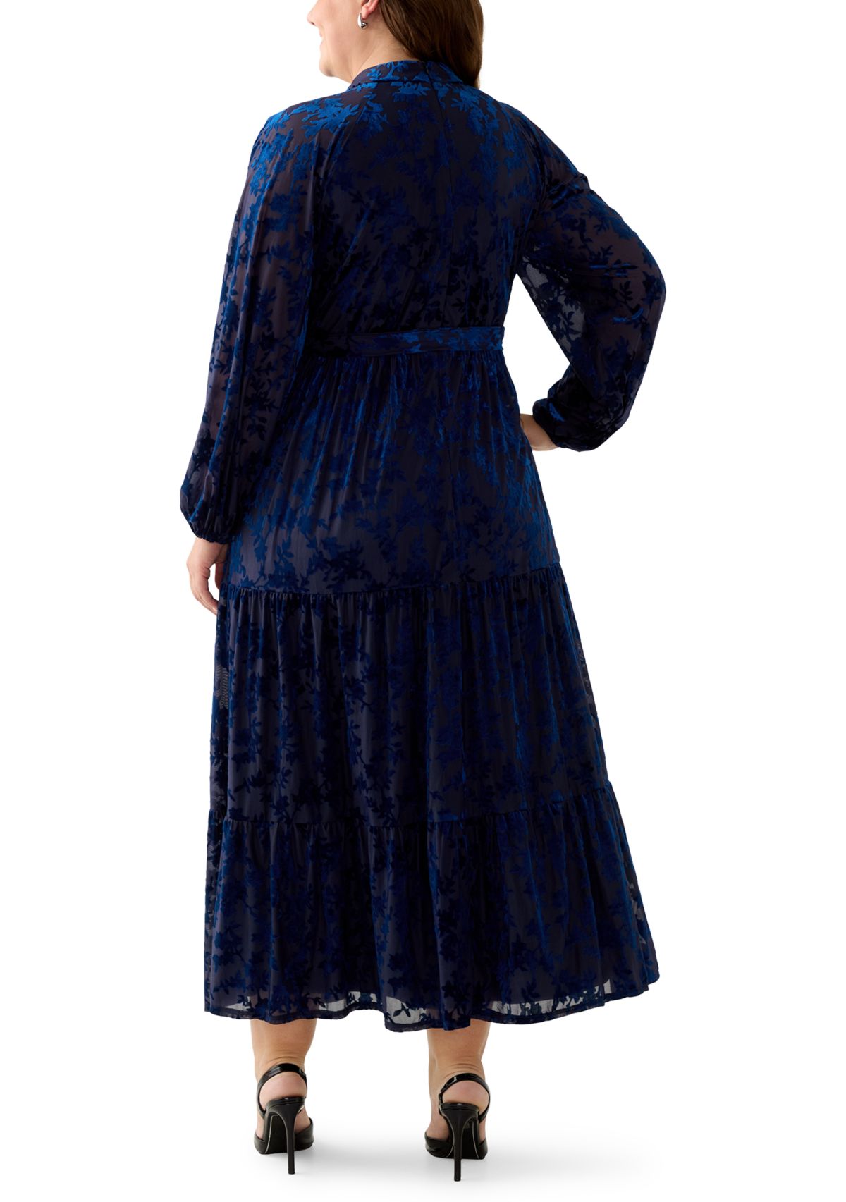 Plus Size Long Sleeve Mock Neck Velvet Fit and Flare Dress