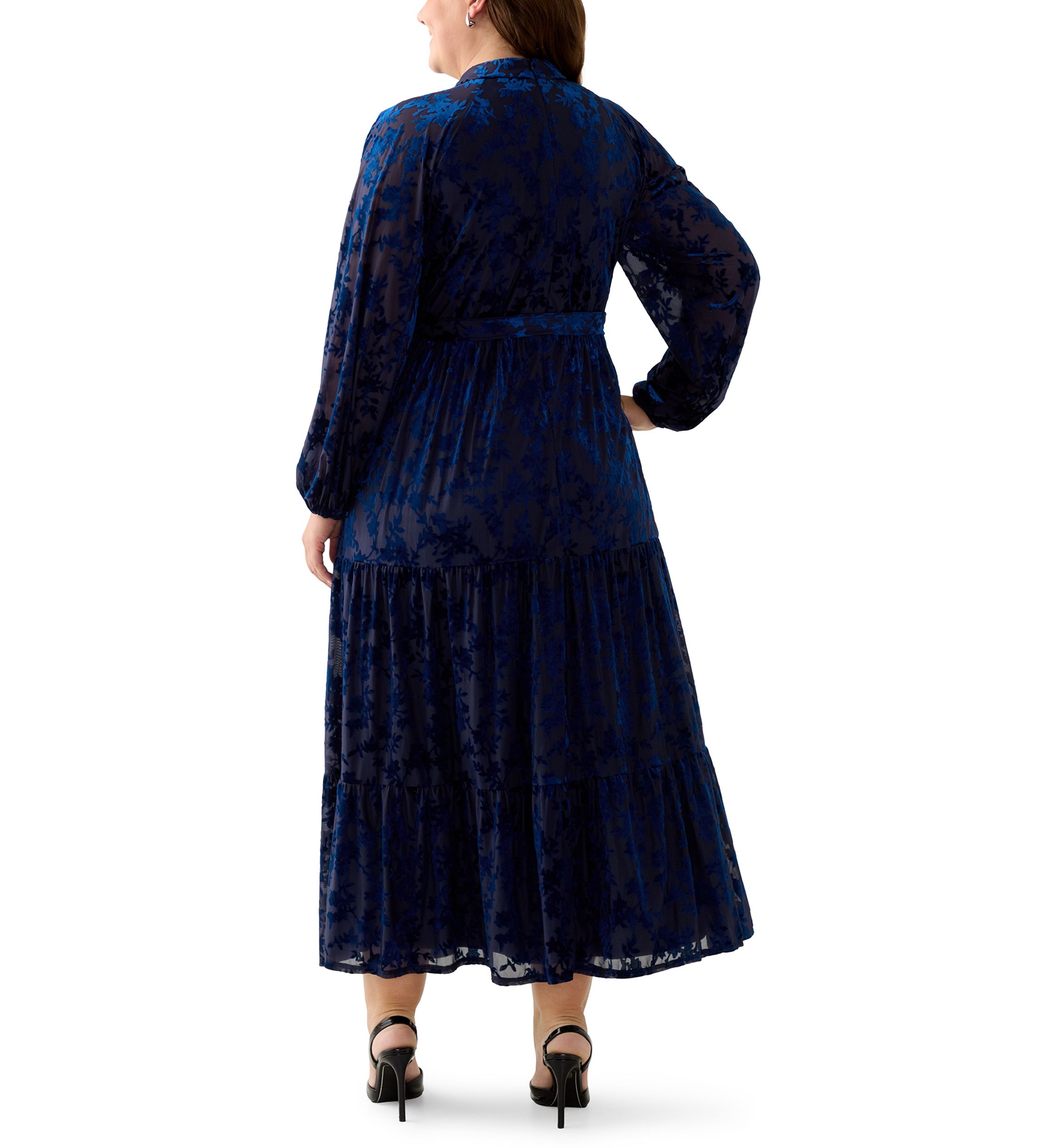 Plus Size Long Sleeve Mock Neck Velvet Fit and Flare Dress