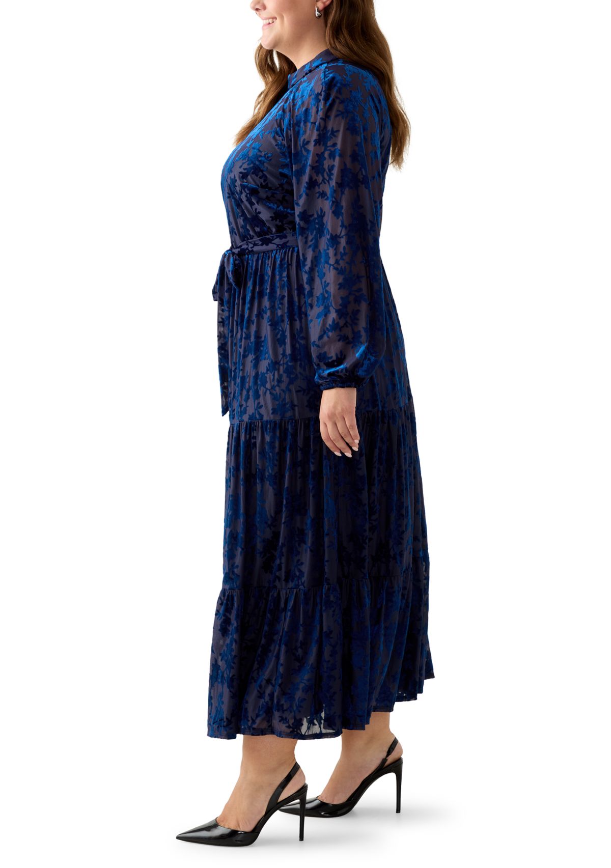 Plus Size Long Sleeve Mock Neck Velvet Fit and Flare Dress