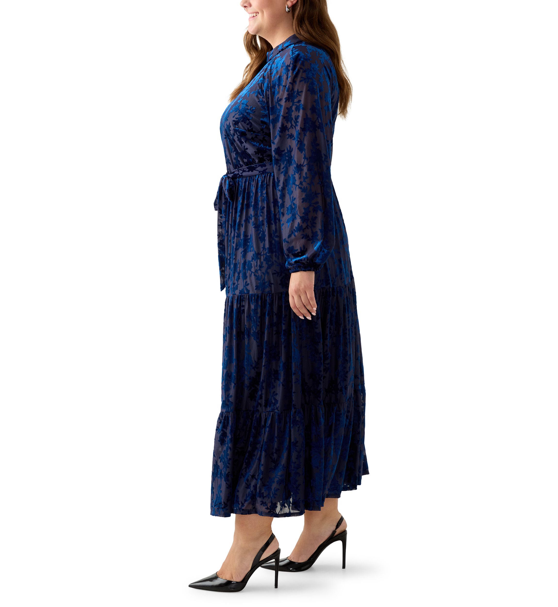 Plus Size Long Sleeve Mock Neck Velvet Fit and Flare Dress