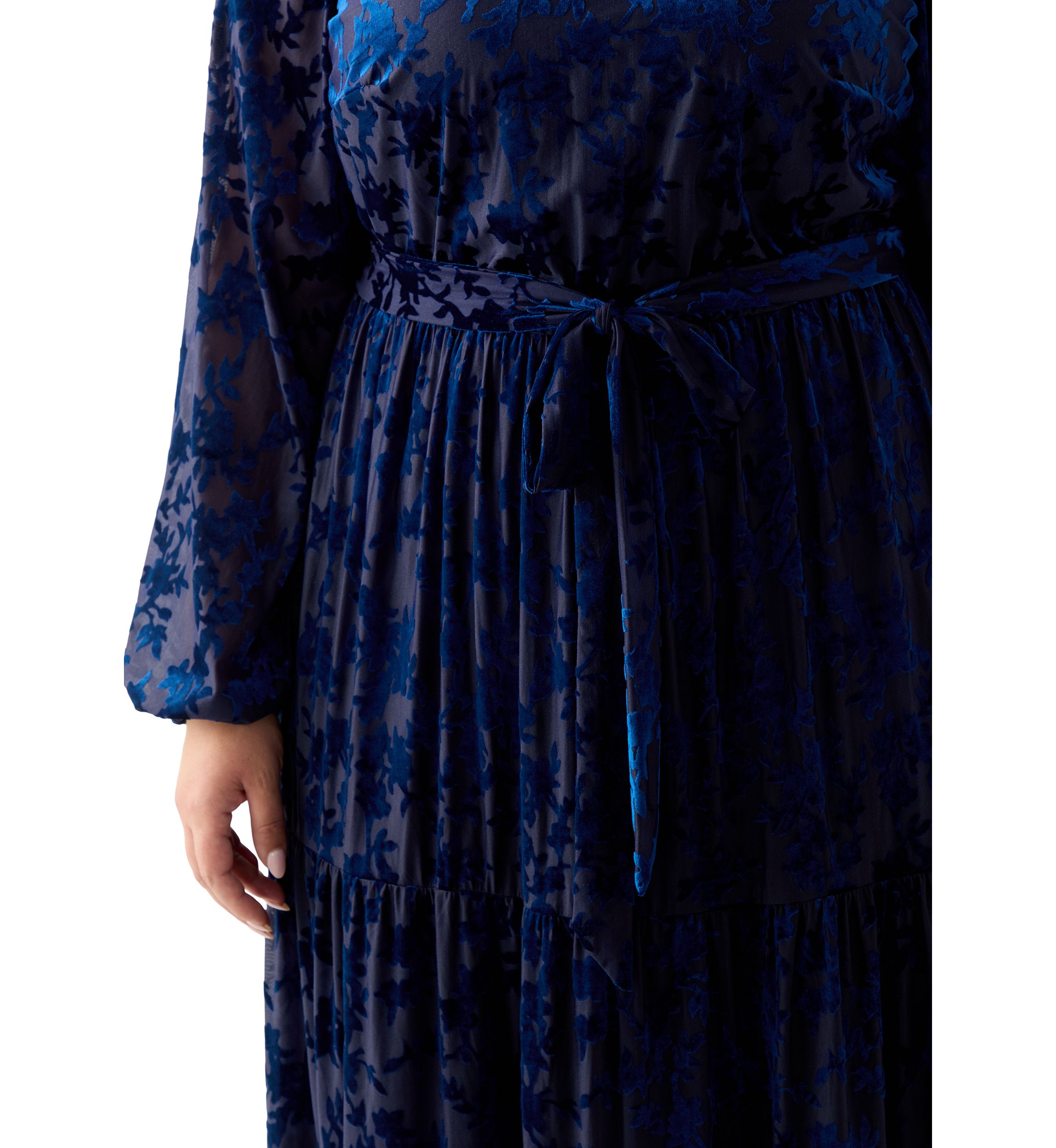 Plus Size Long Sleeve Mock Neck Velvet Fit and Flare Dress