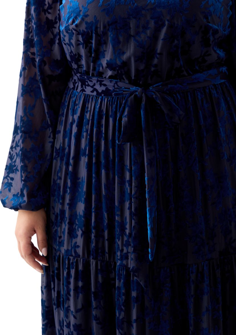 Plus Size Long Sleeve Mock Neck Velvet Fit and Flare Dress