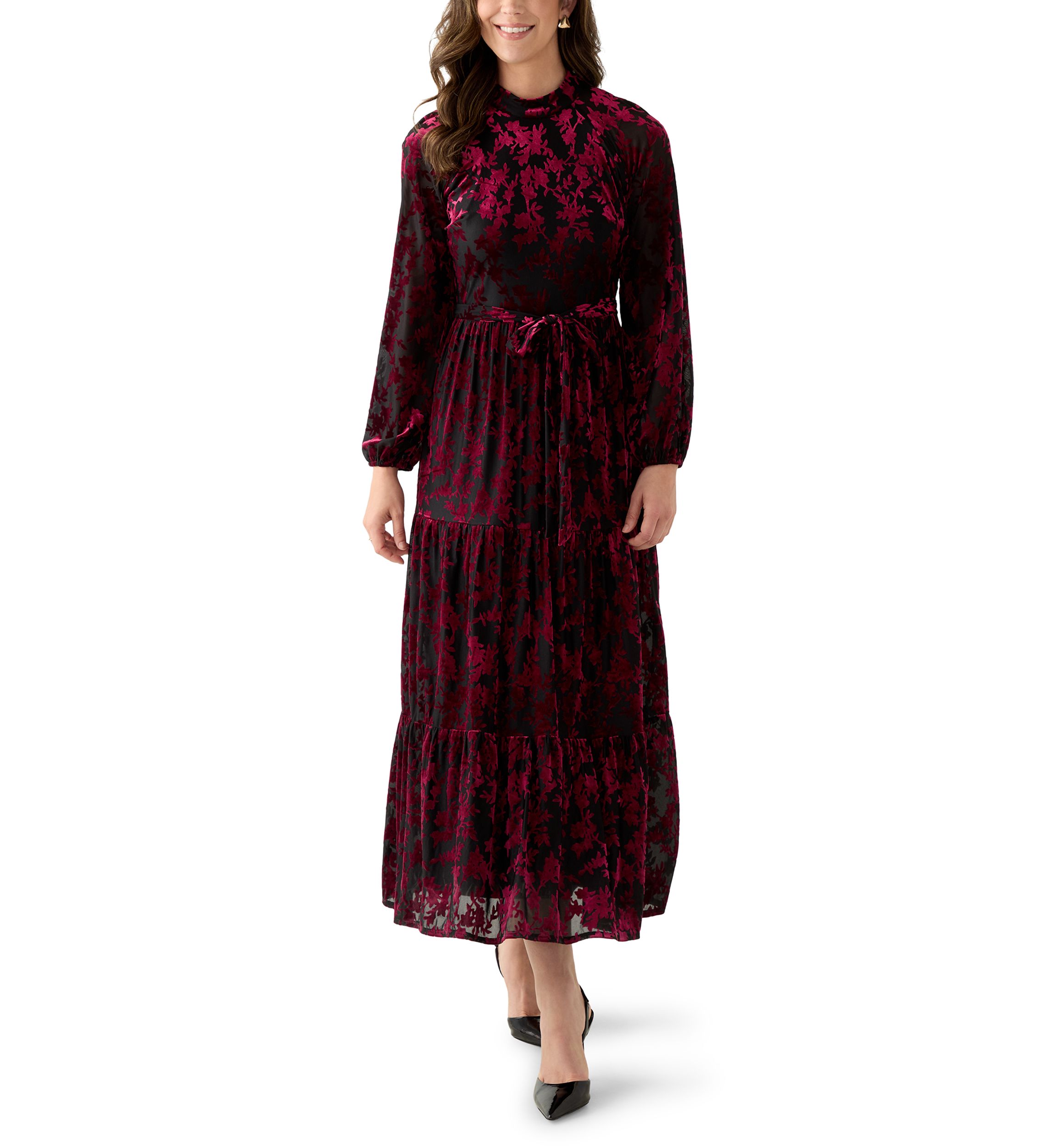 Womens Burnout Long Sleeve Fit and Flare Dress