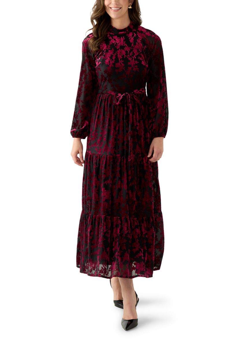 Womens Burnout Long Sleeve Fit and Flare Dress