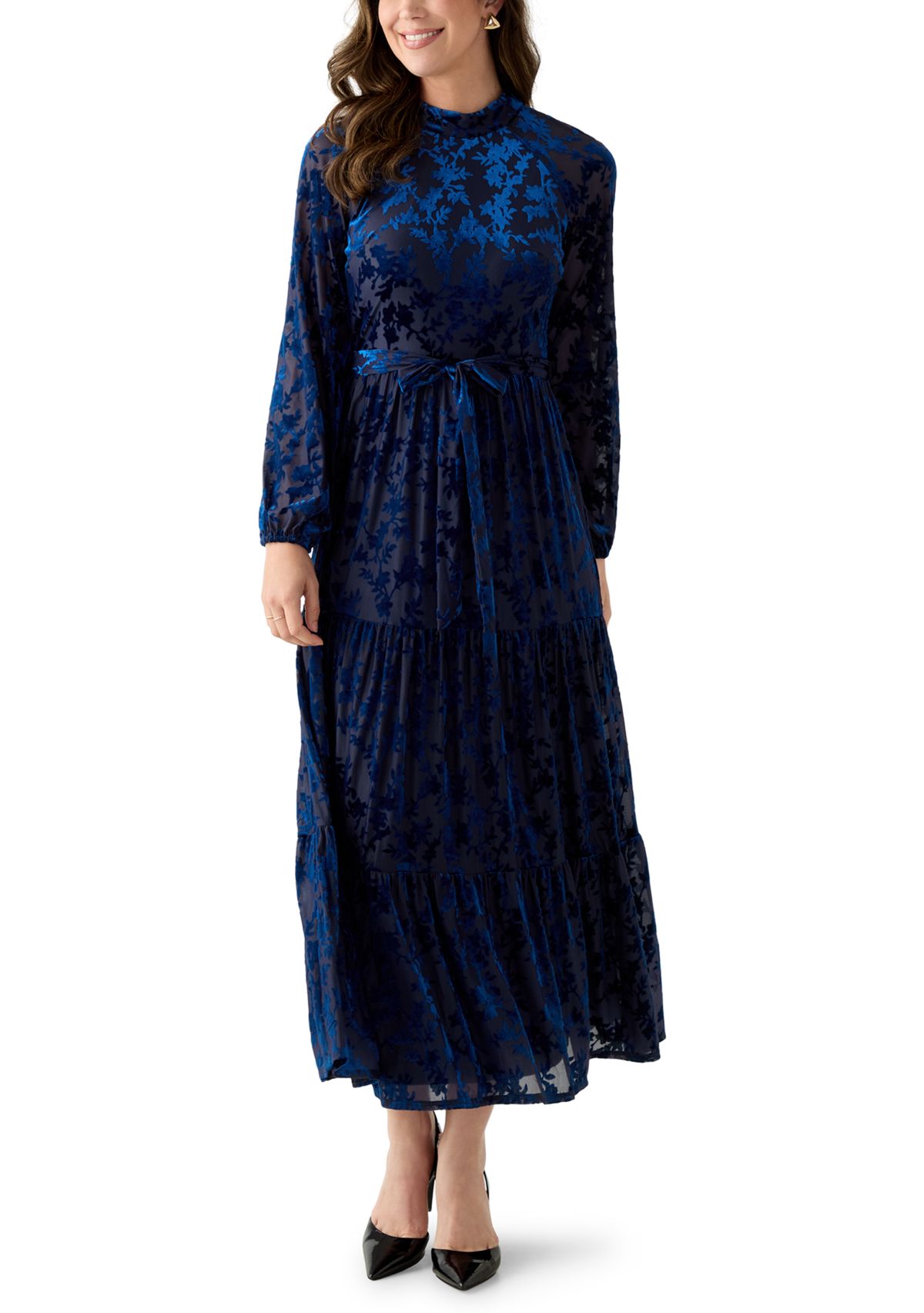 Womens Burnout Long Sleeve Fit and Flare Dress