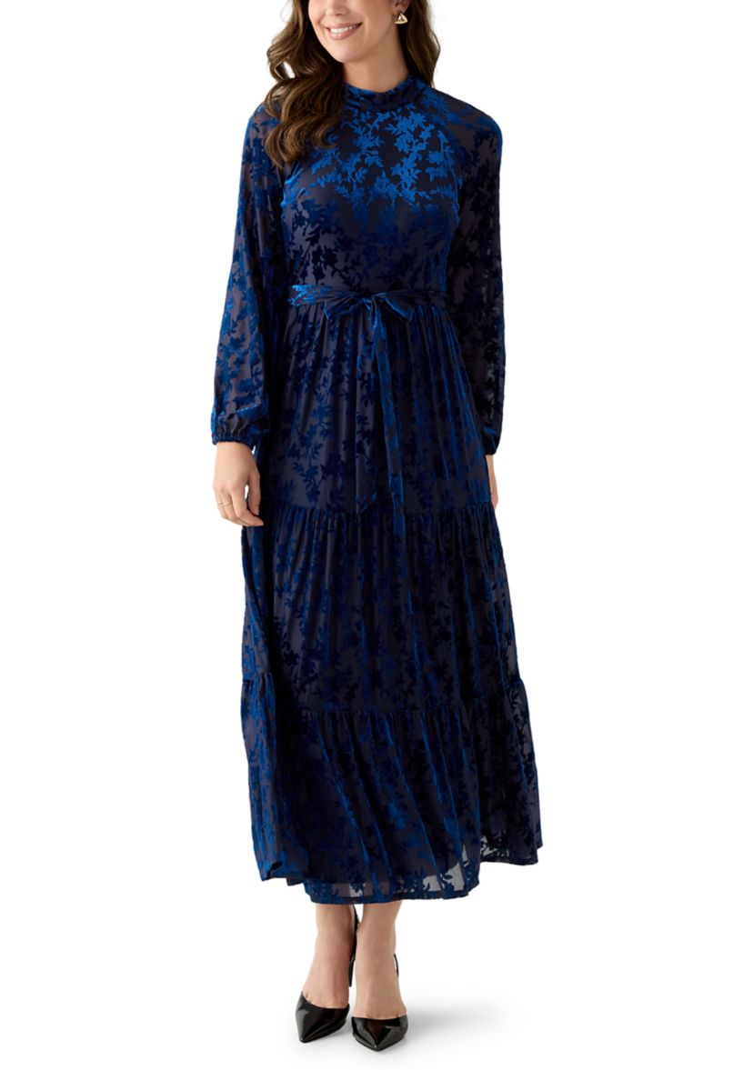 Womens Burnout Long Sleeve Fit and Flare Dress