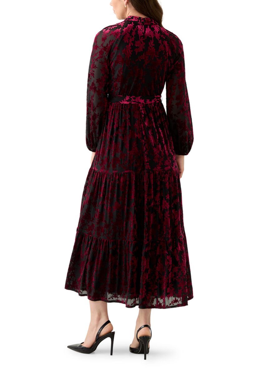 Womens Burnout Long Sleeve Fit and Flare Dress