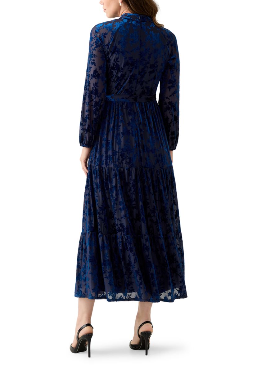 Womens Burnout Long Sleeve Fit and Flare Dress