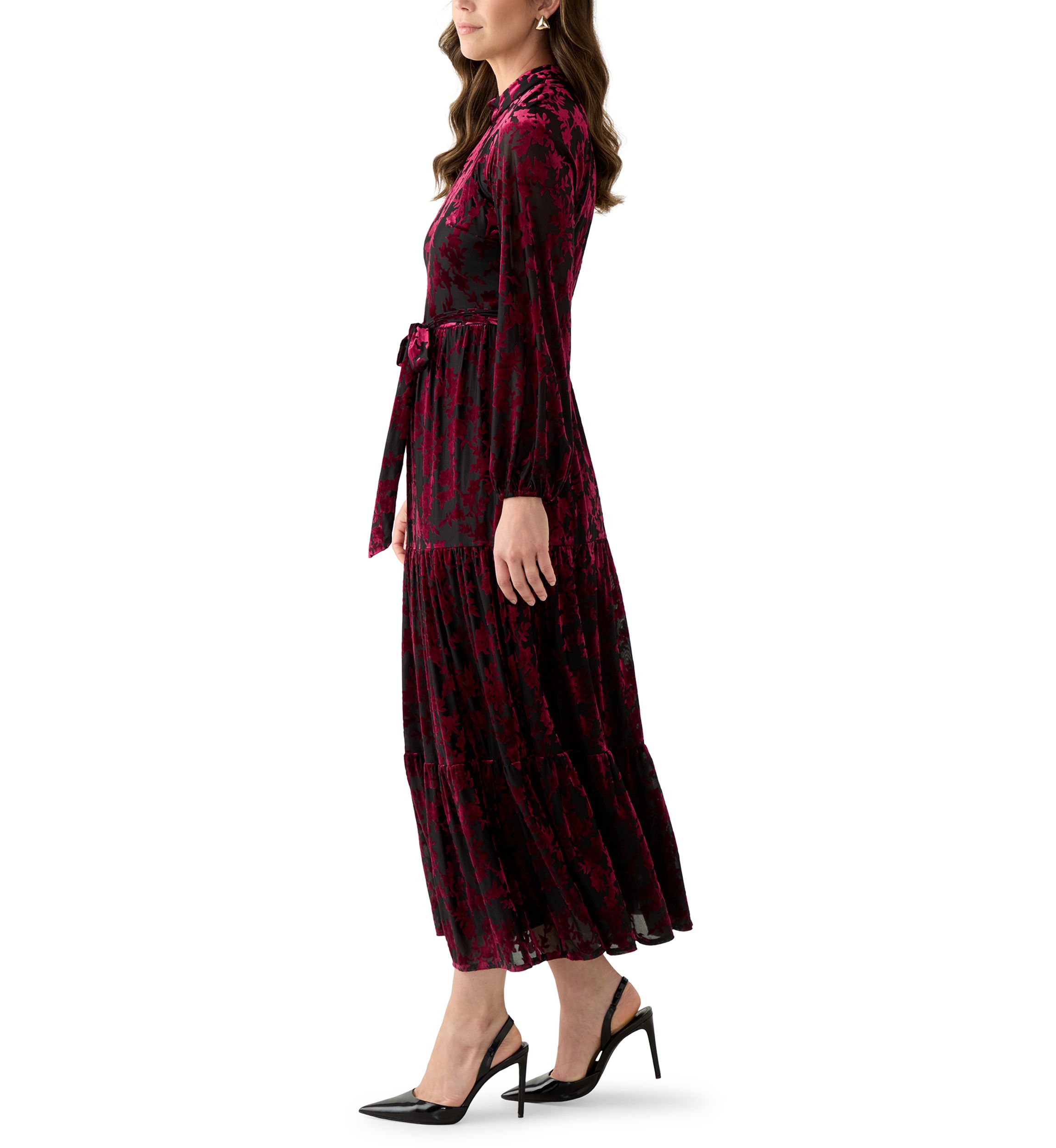 Womens Burnout Long Sleeve Fit and Flare Dress