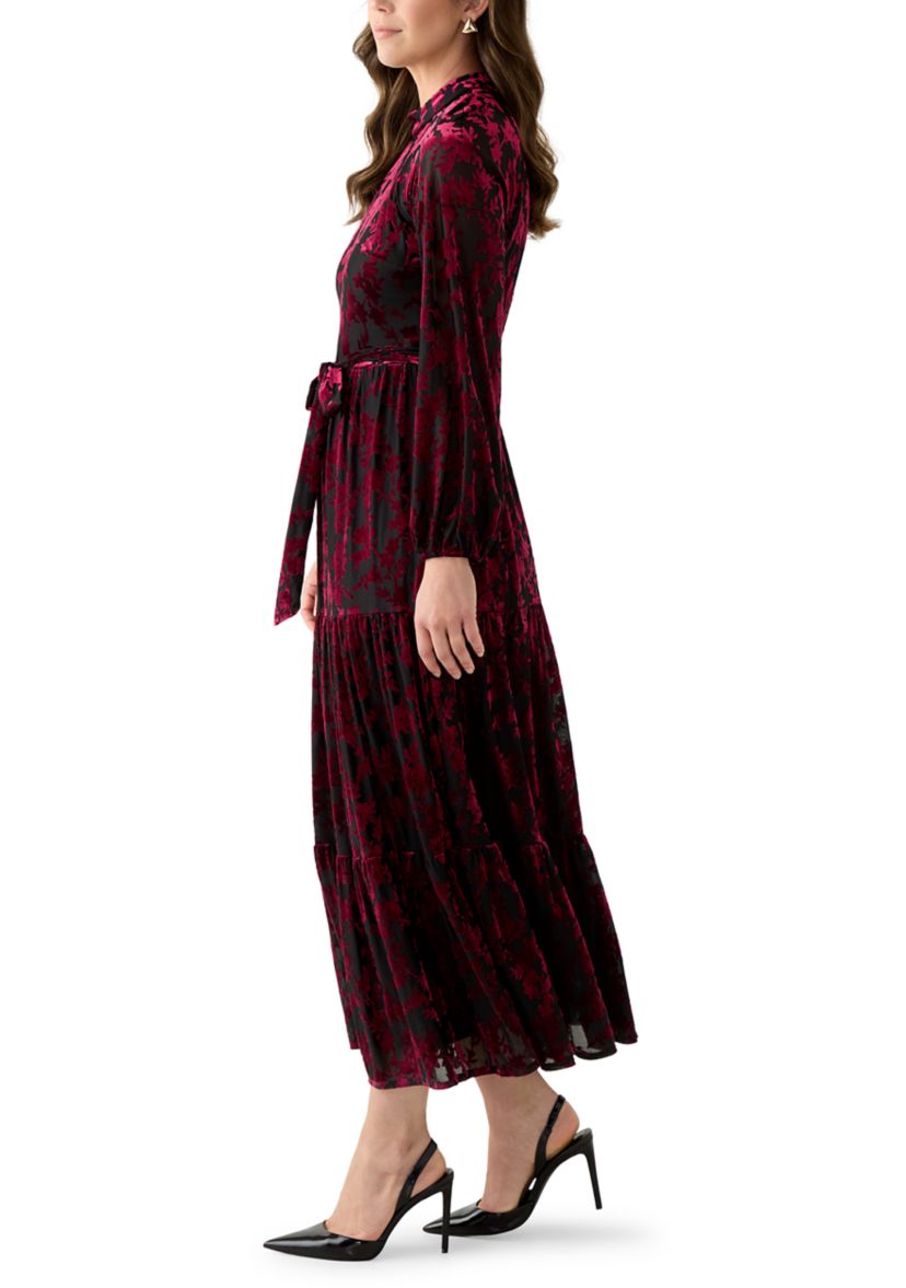 Womens Burnout Long Sleeve Fit and Flare Dress