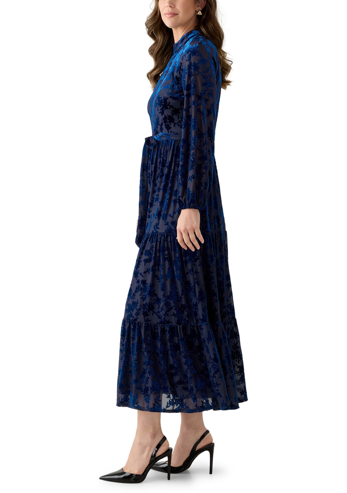 Womens Burnout Long Sleeve Fit and Flare Dress