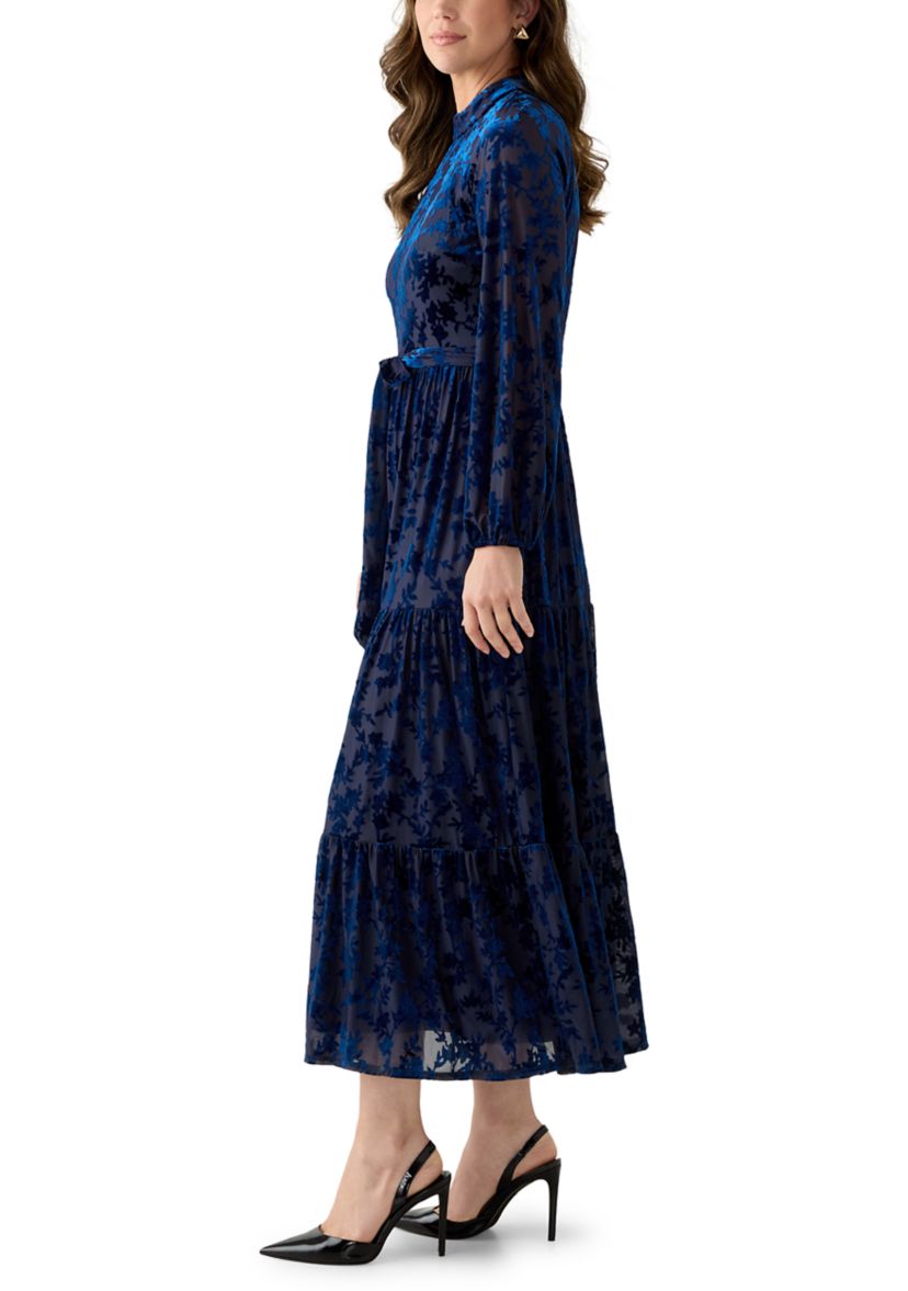 Womens Burnout Long Sleeve Fit and Flare Dress