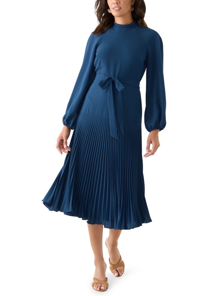 Maison Tara Women's Long Sleeve Mock Neck A-Line Dress | Belk