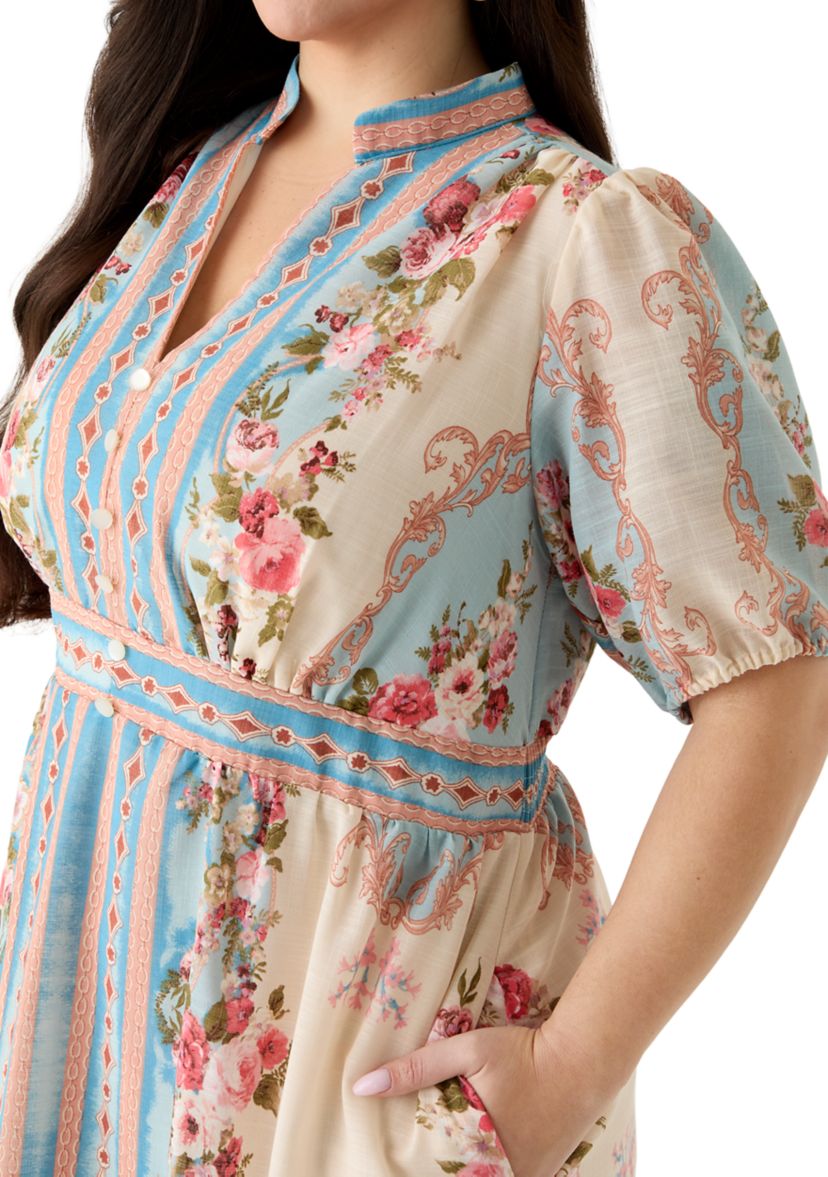 Maison Tara Plus Size Linen Belted Maxi Dress | Belk