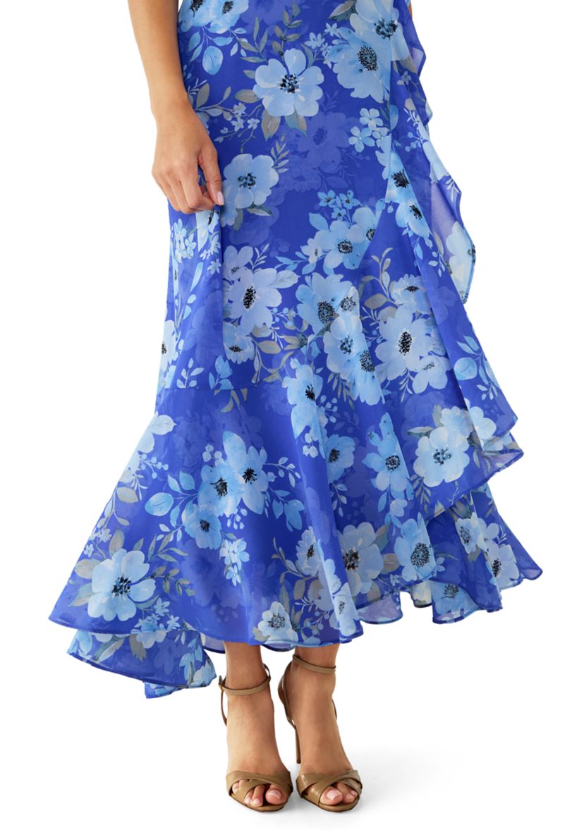 asymmetric floral halter midi dress Anabelle Halter Neck Midi Dress