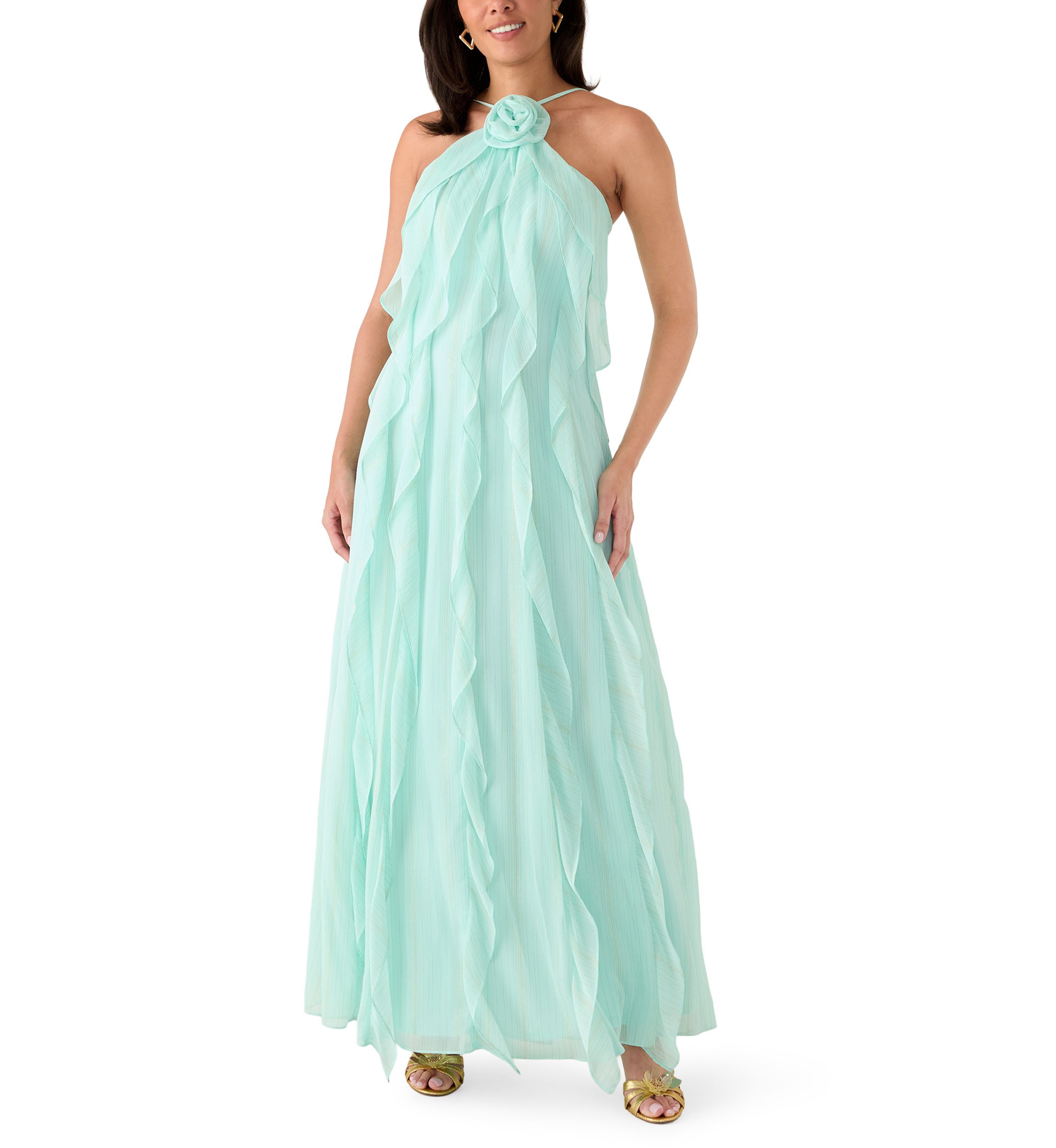 sachin and babi light blue dress Velvet Halter Dress: Elegant High Slit and Ruffle Detailing  Canary Houze
