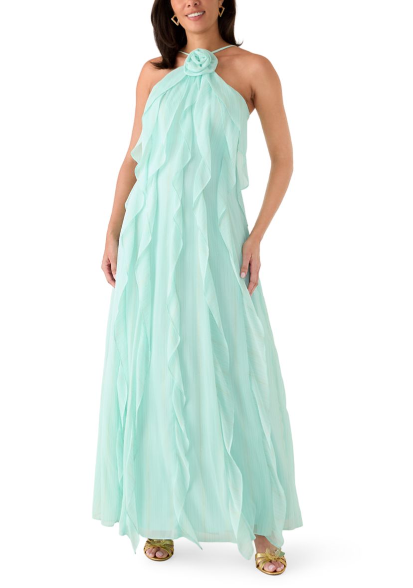 reformation white dresses Ruffle Halter Chiffon Gown – BCBGMAXAZRIA main image 0