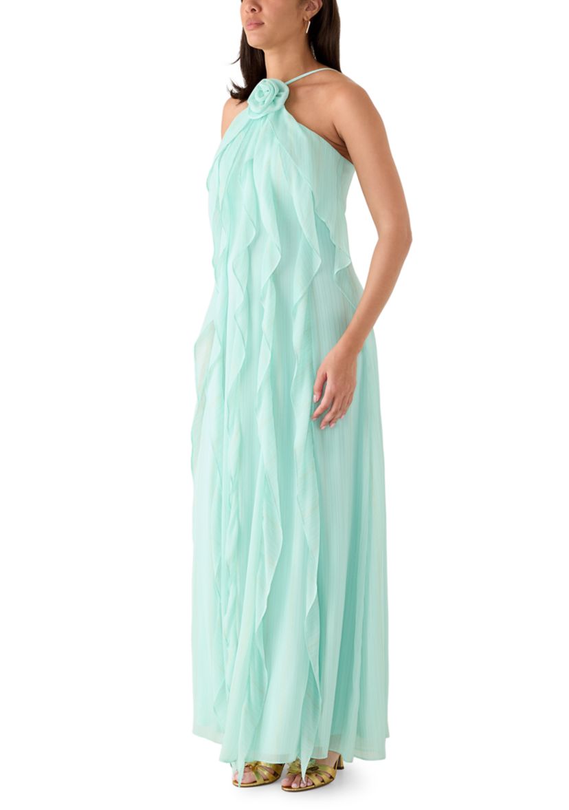 Maison Tara Women's Sleeveless Halter Ruffle Dress, 8
