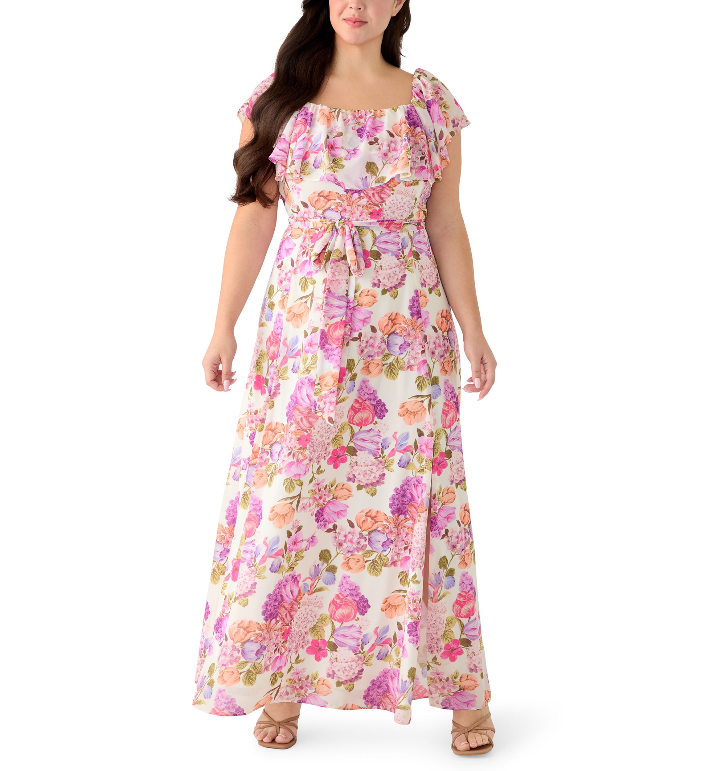 belk plus size maxi dresses MSK Plus Size Floral Short Sleeve Tiered Maxi Dress