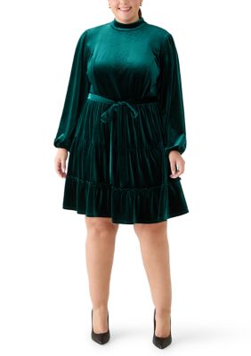 Maison Tara Women's Plus Size Long Sleeve Velvet A-Line Dress, 24 W