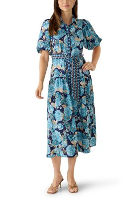 Maison Tara Women's Short Sleeve Printed Crepe Dress