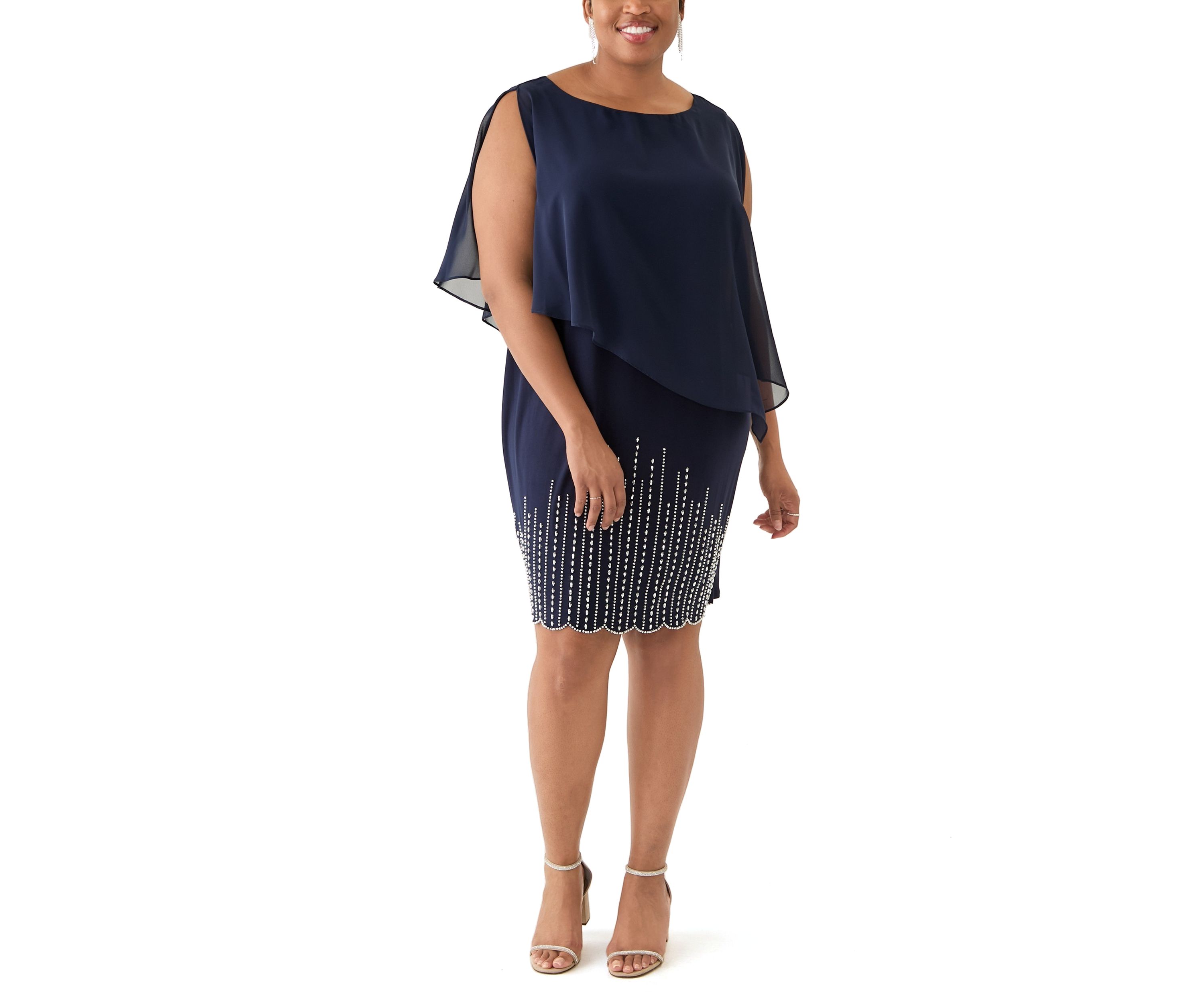 Plus Size Scoop Neck Printed Chiffon Midi Dress