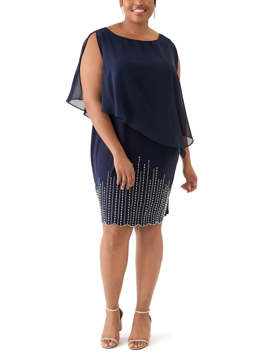 Plus Size Scoop Neck Printed Chiffon Midi Dress