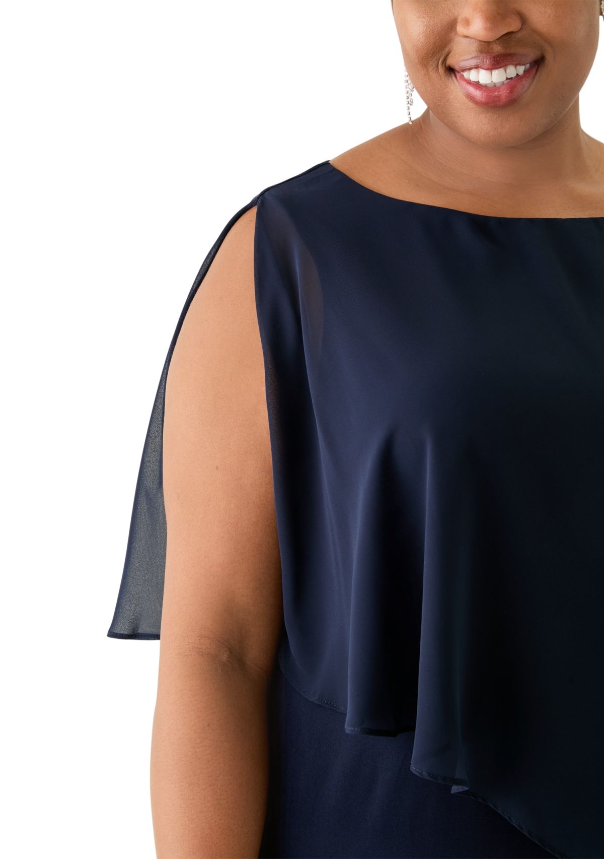 Plus Size Scoop Neck Printed Chiffon Midi Dress