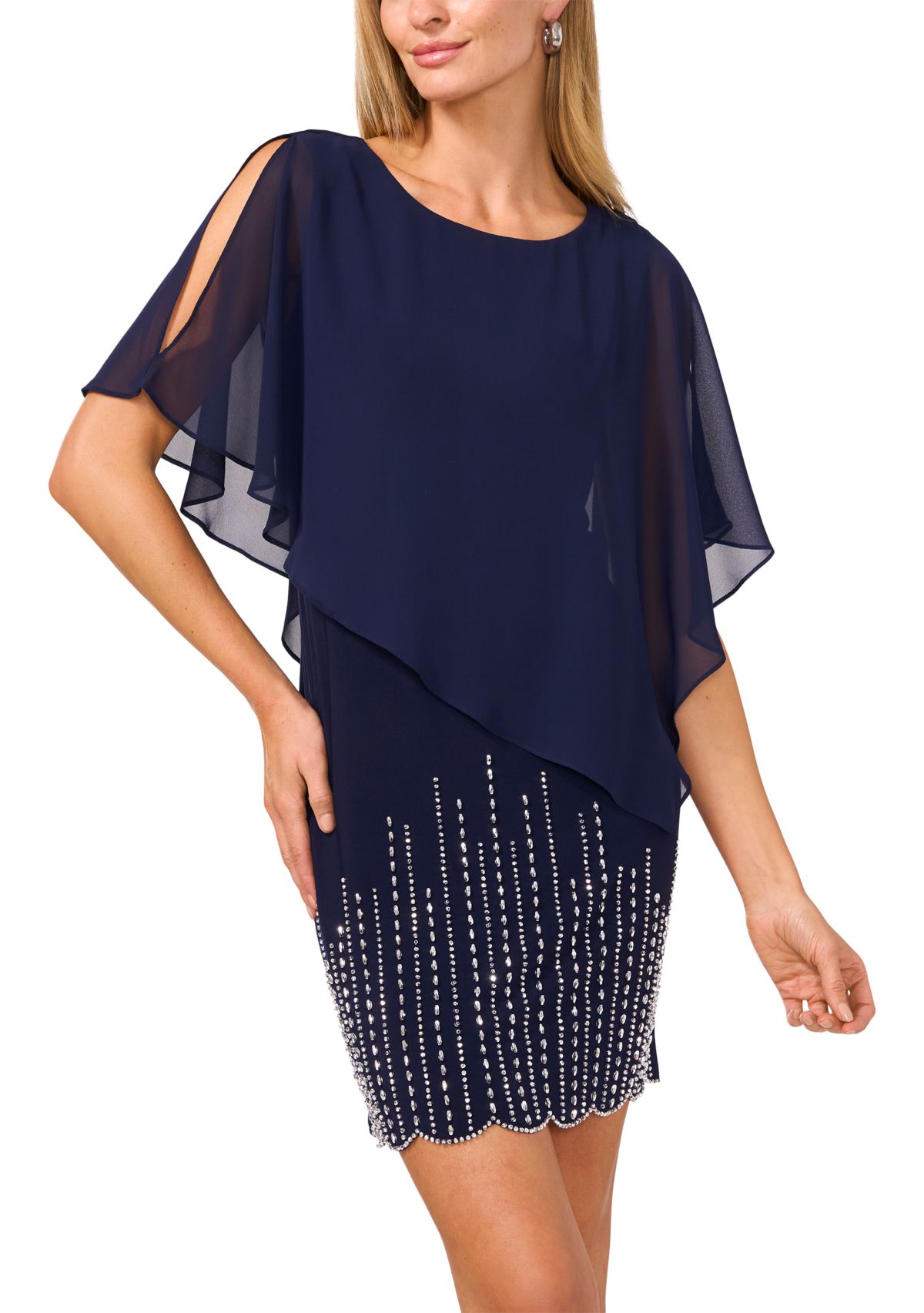Womens Chiffon Capelet Dress