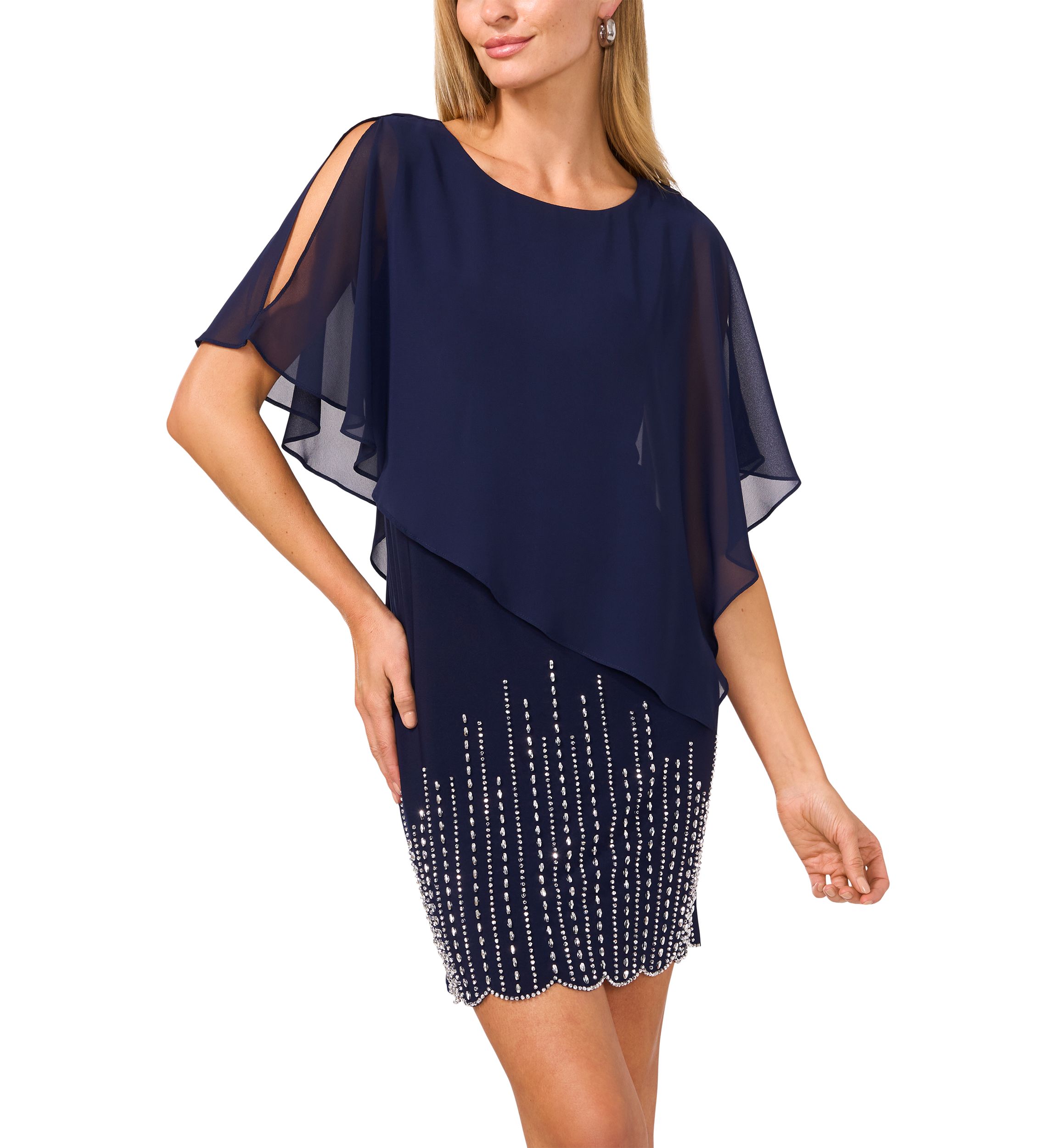 Womens Chiffon Capelet Dress