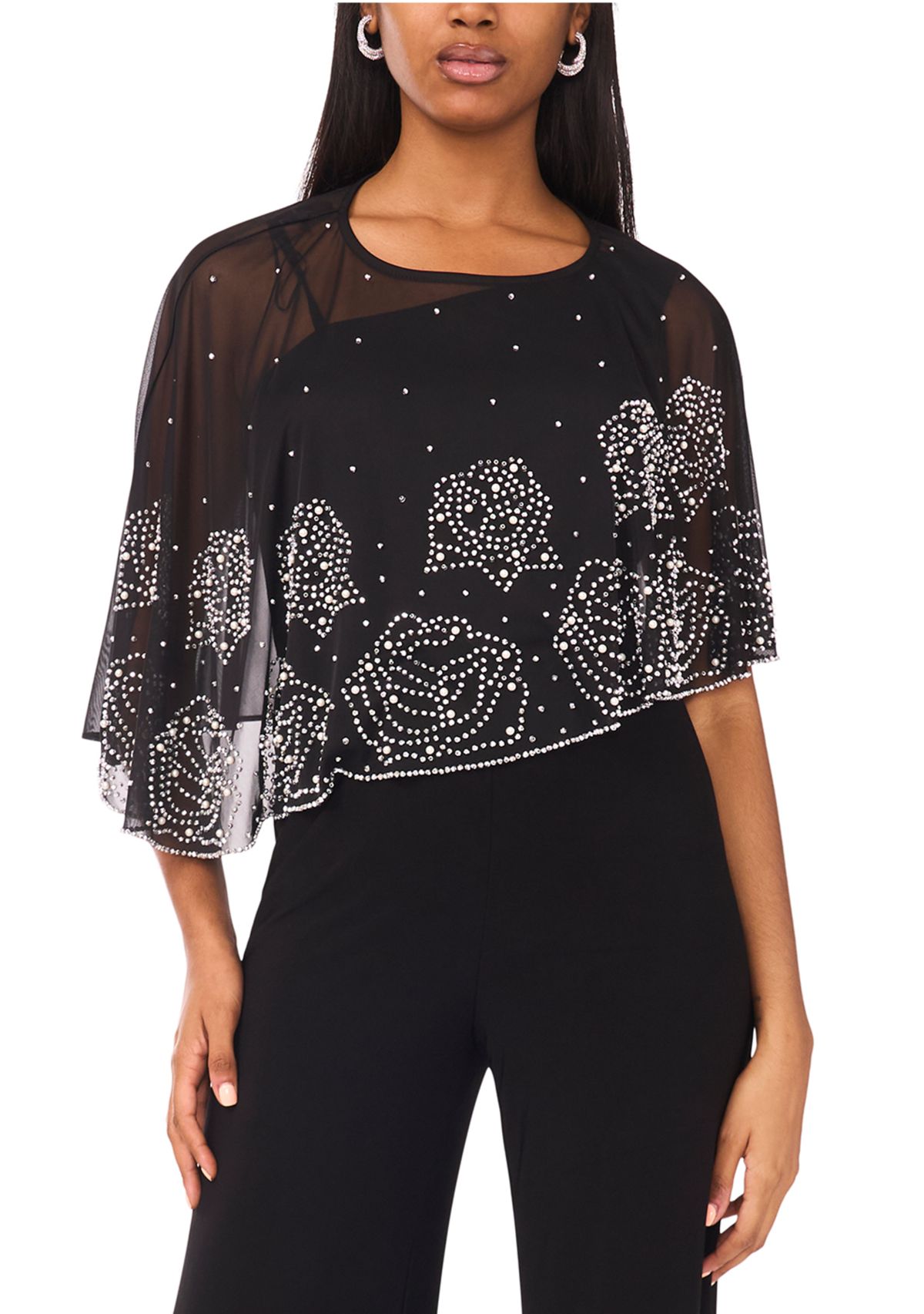 Womens Beaded Combo Sleeve Romper