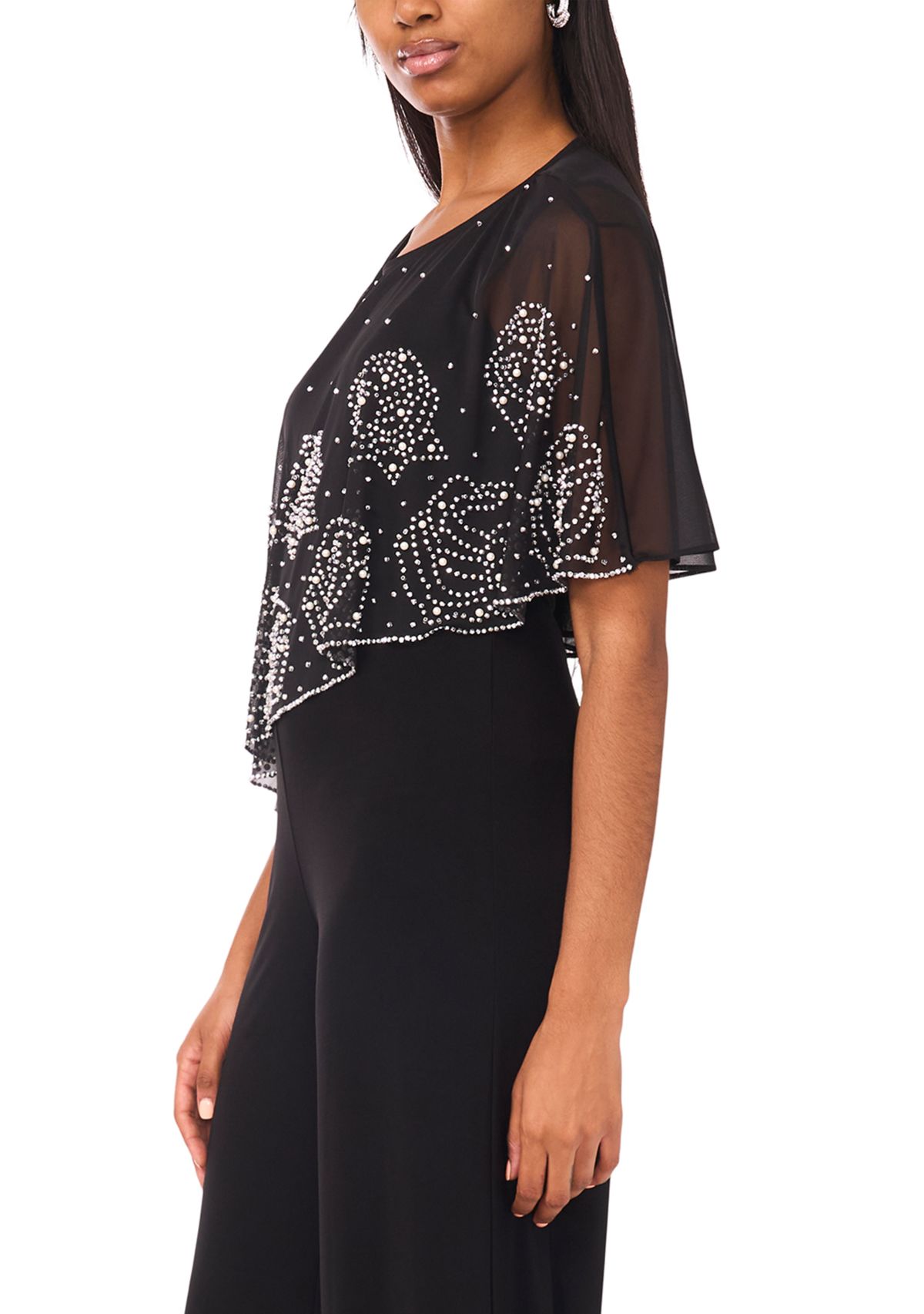 Womens Beaded Combo Sleeve Romper