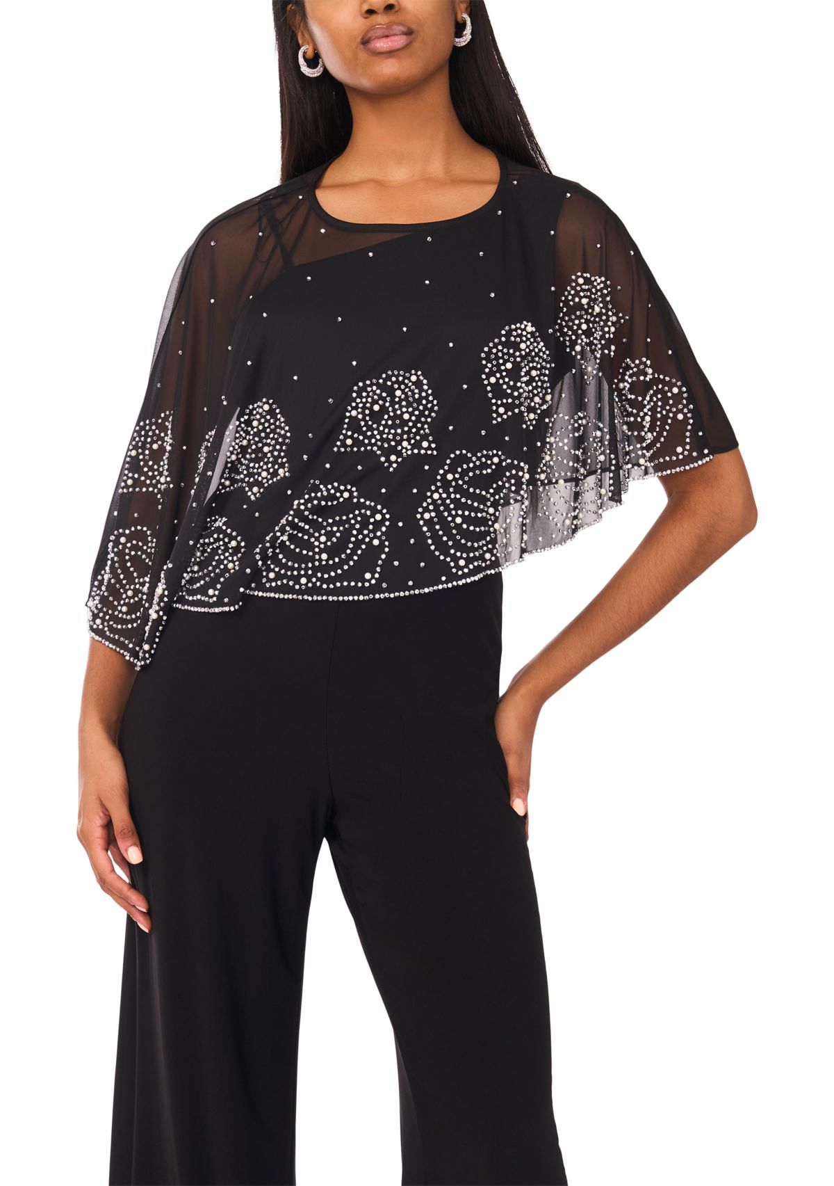 Womens Beaded Combo Sleeve Romper