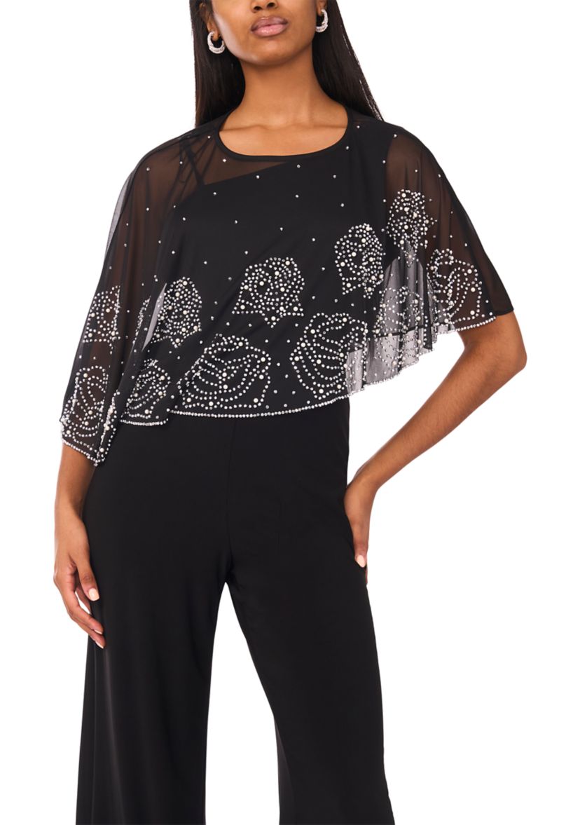 Womens Beaded Combo Sleeve Romper