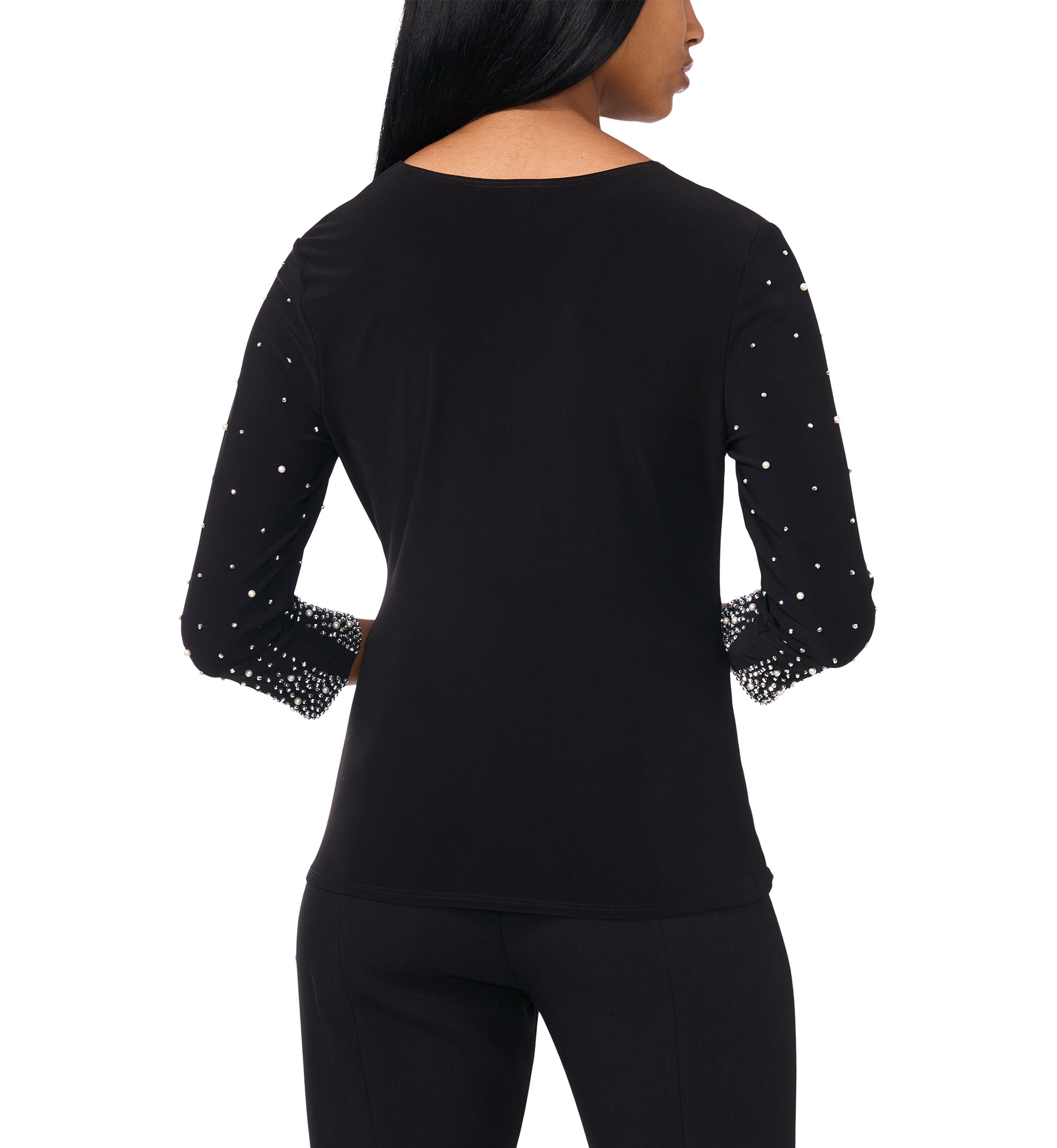 Womens Detailed 3/4 Sleeve V-Neck Top 