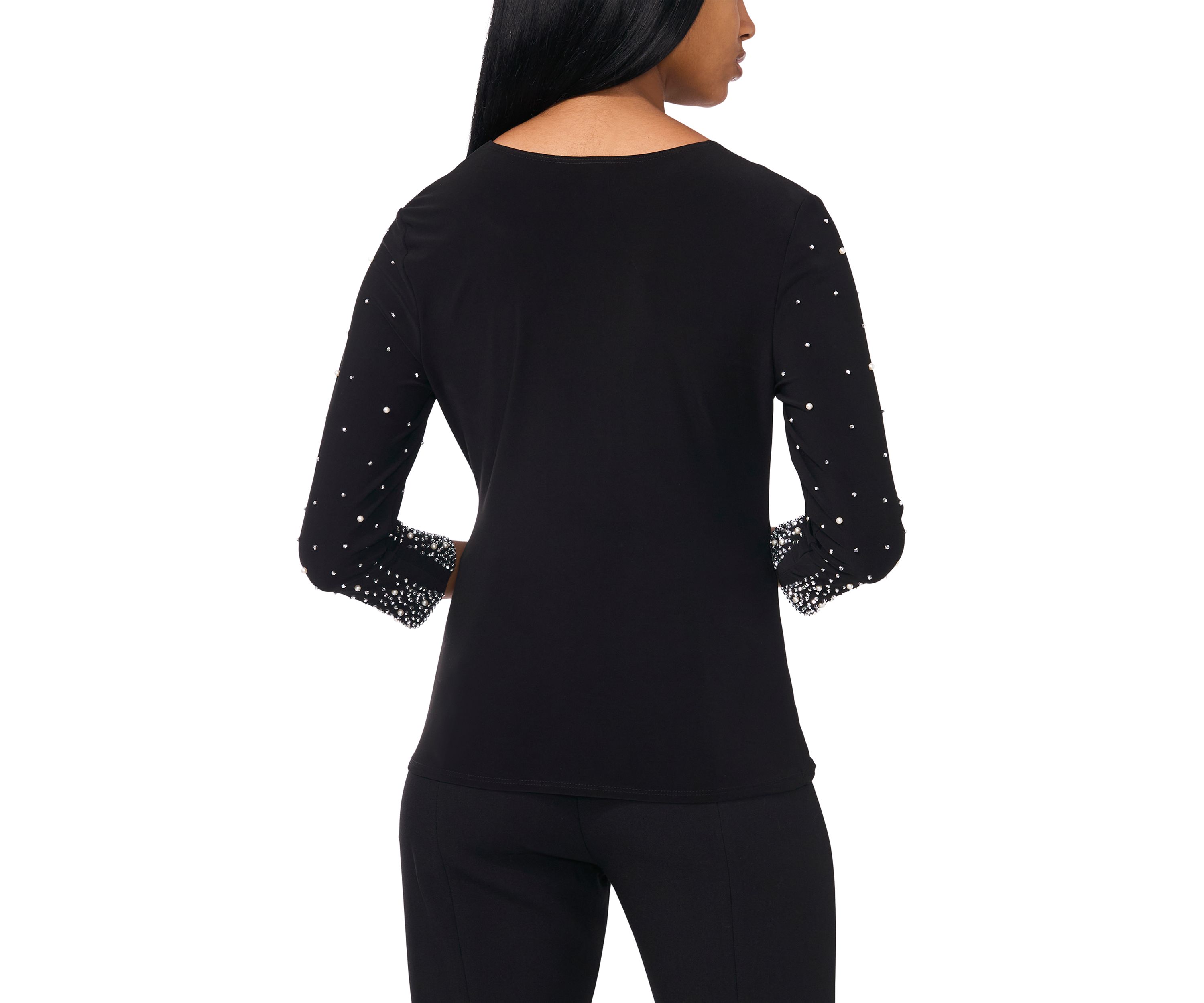 Womens Detailed 3/4 Sleeve V-Neck Top 