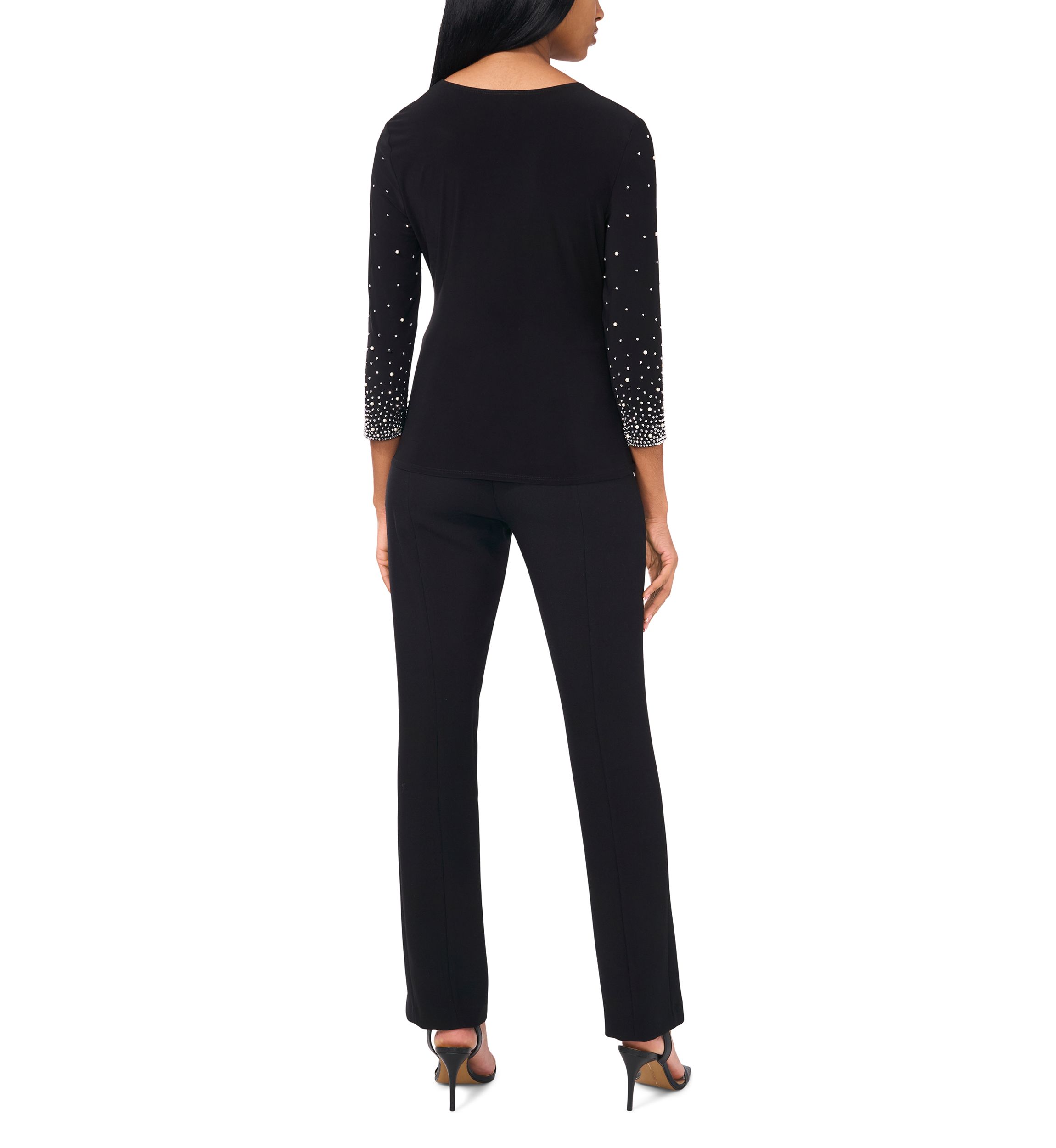Womens Detailed 3/4 Sleeve V-Neck Top 