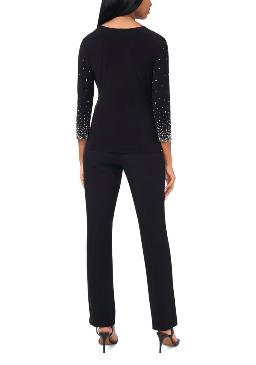 Womens Detailed 3/4 Sleeve V-Neck Top 